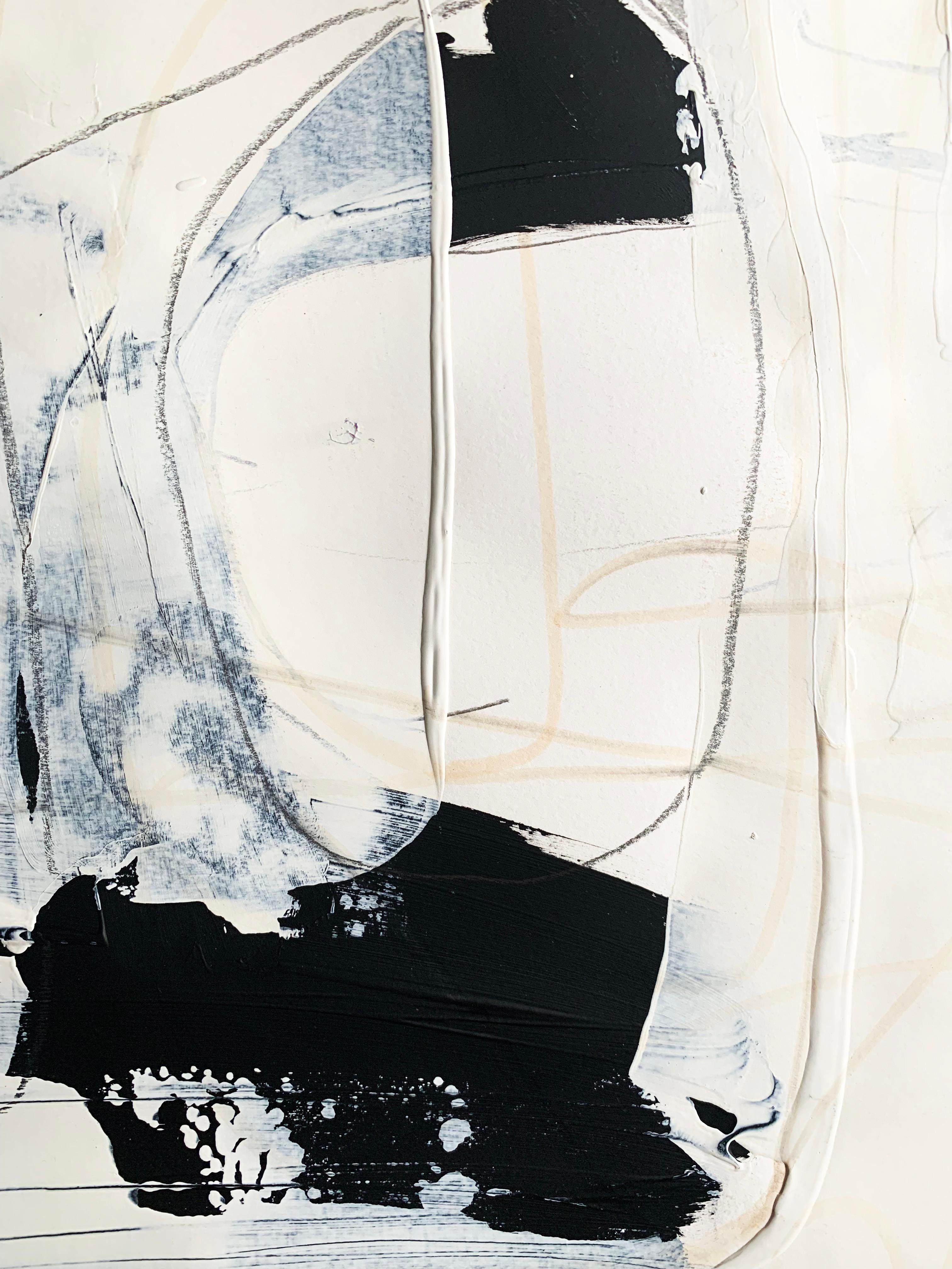 Blanco libre 1 - Pintura abstracta blanca y negra texturizada sobre papel, 2025 en venta 6