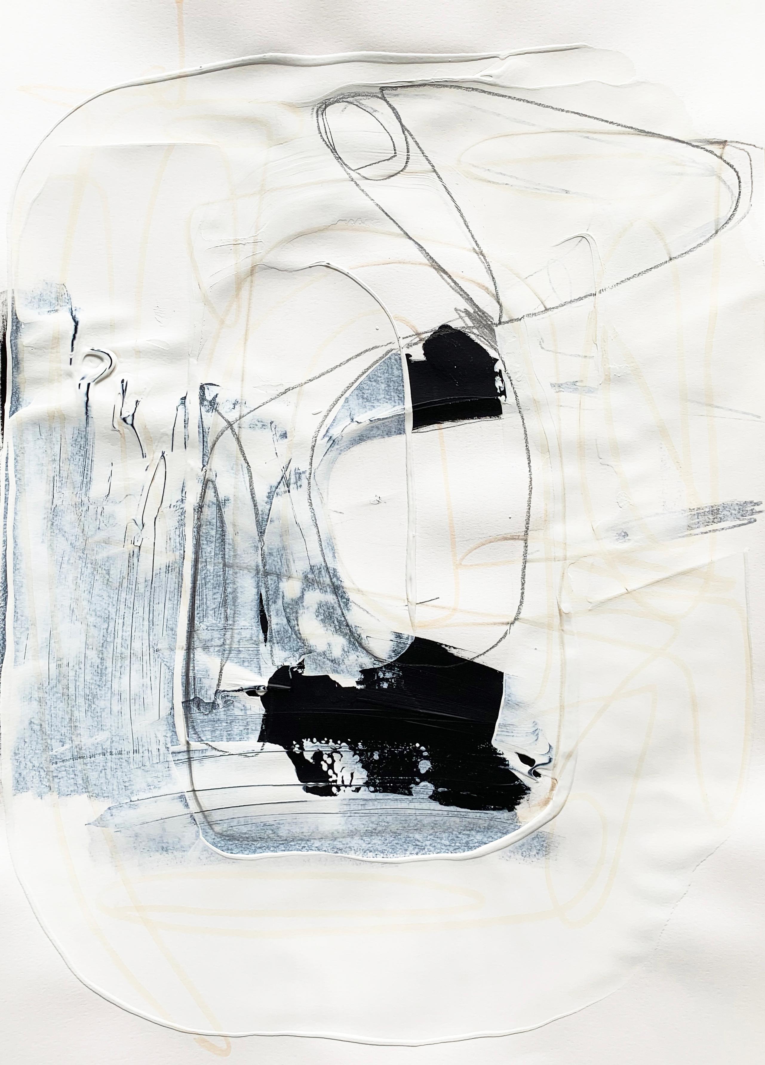 Blanco libre 1 - Pintura abstracta blanca y negra texturizada sobre papel, 2025 - Mixed Media Art de Monika Widenka
