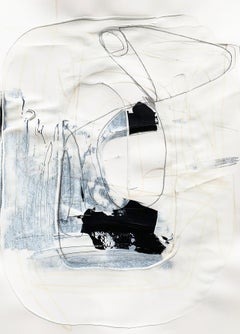 Blanco libre 1 - Pintura abstracta blanca y negra texturizada sobre papel, 2025