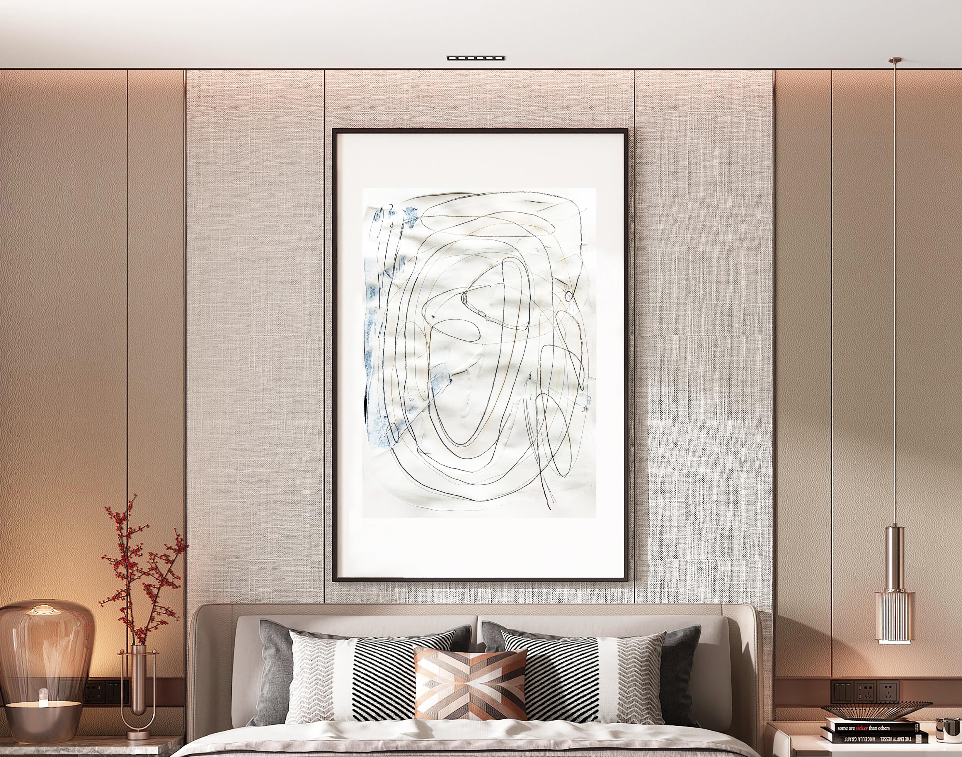Blanco libre 2 - Pintura abstracta blanca y negra texturizada sobre papel, 2025 - Painting de Monika Widenka
