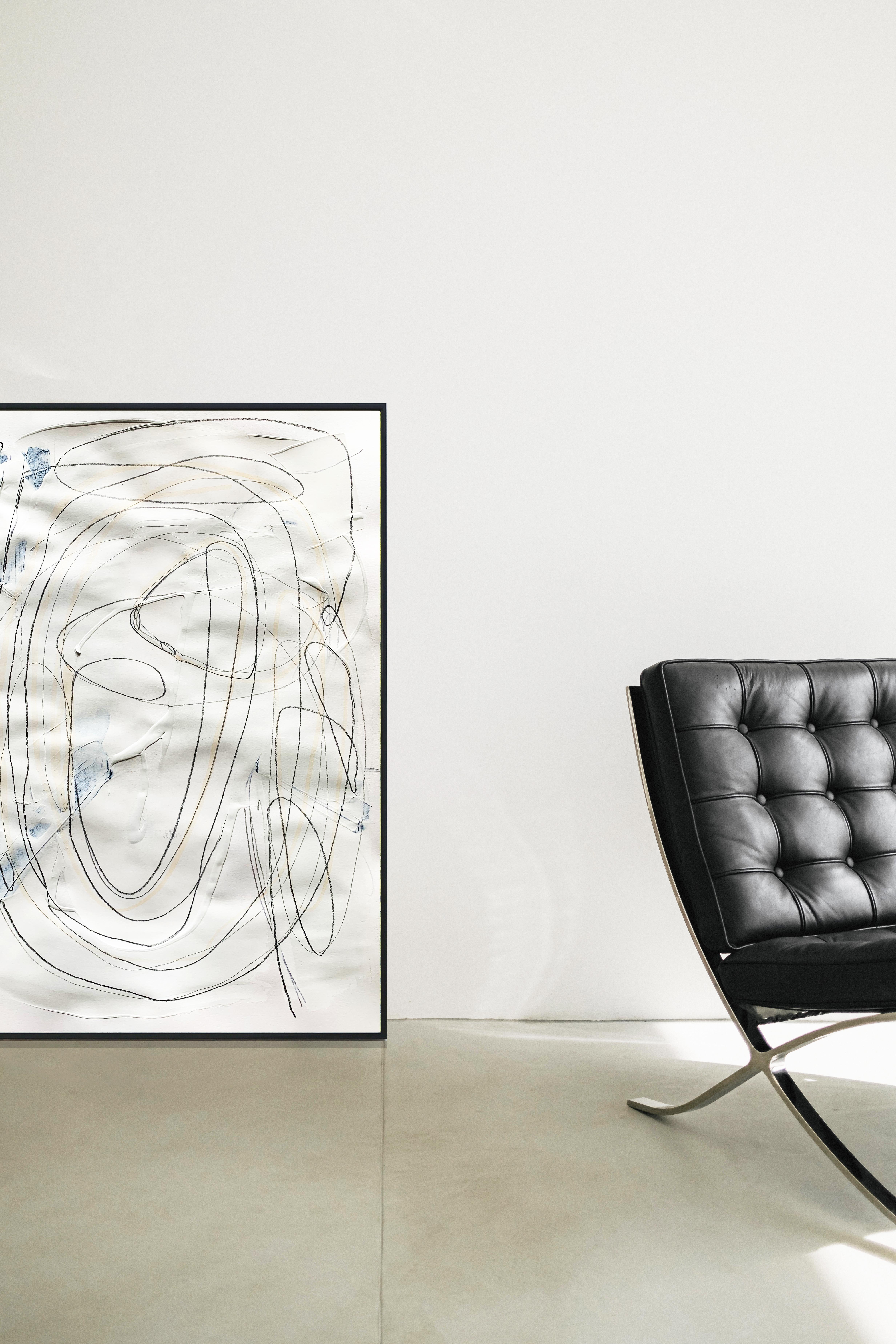 Blanco libre 2 - Pintura abstracta blanca y negra texturizada sobre papel, 2025 - Painting Expresionismo abstracto de Monika Widenka