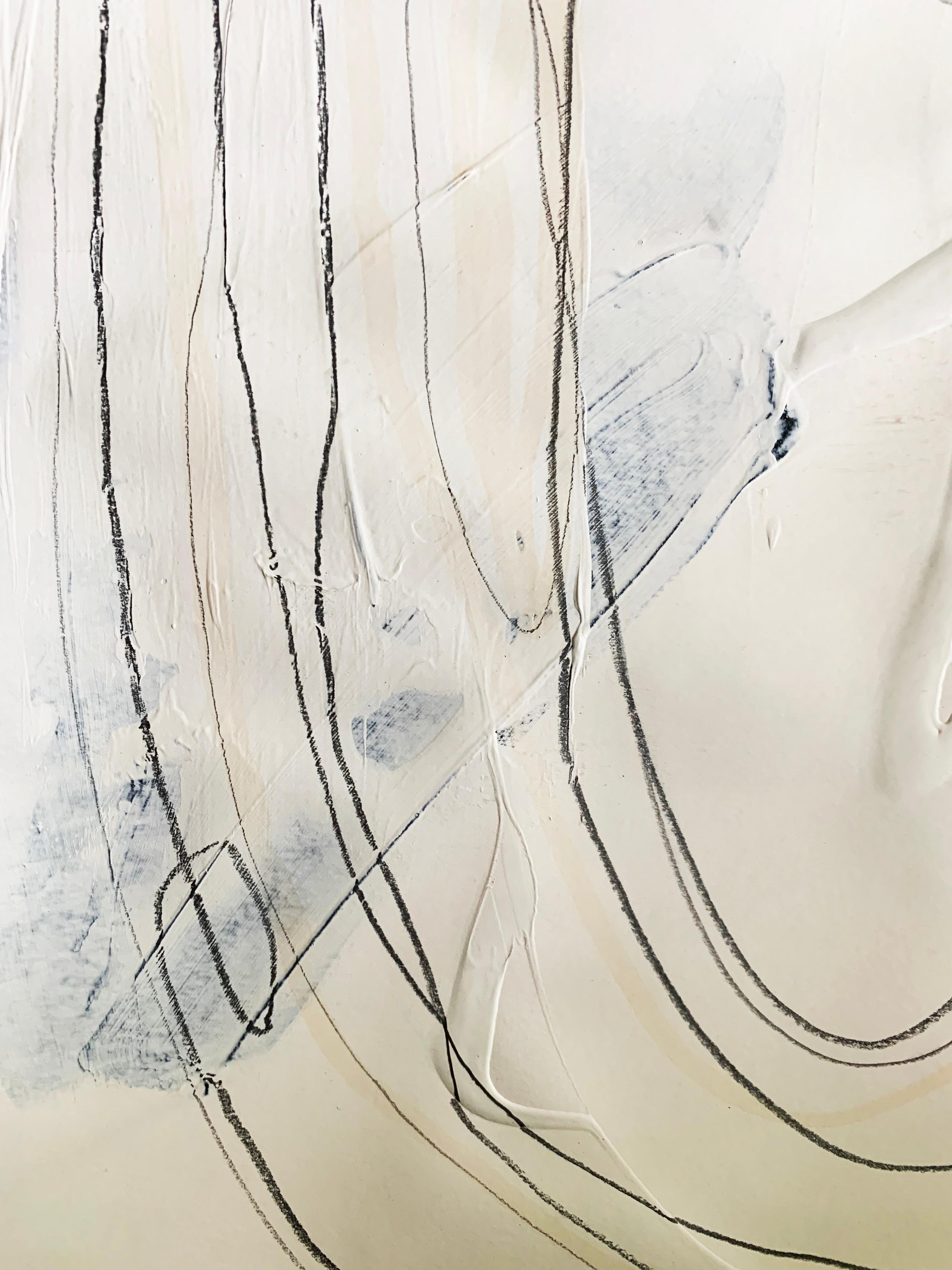 Blanco libre 2 - Pintura abstracta blanca y negra texturizada sobre papel, 2025 en venta 2