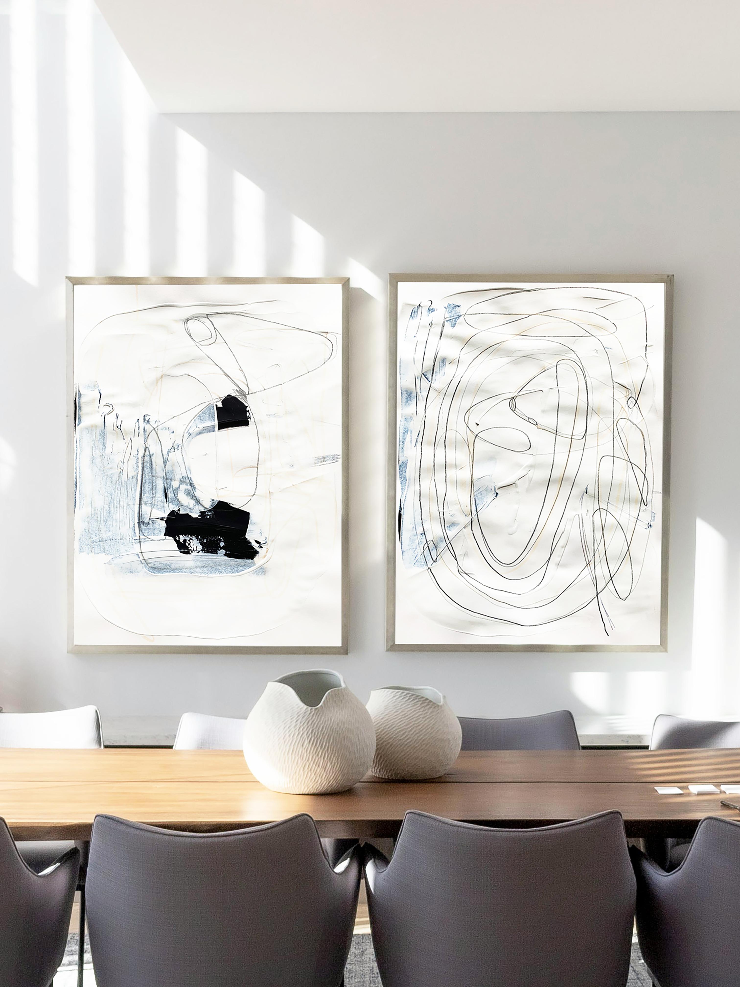 Blanco libre 2 - Pintura abstracta blanca y negra texturizada sobre papel, 2025 en venta 3