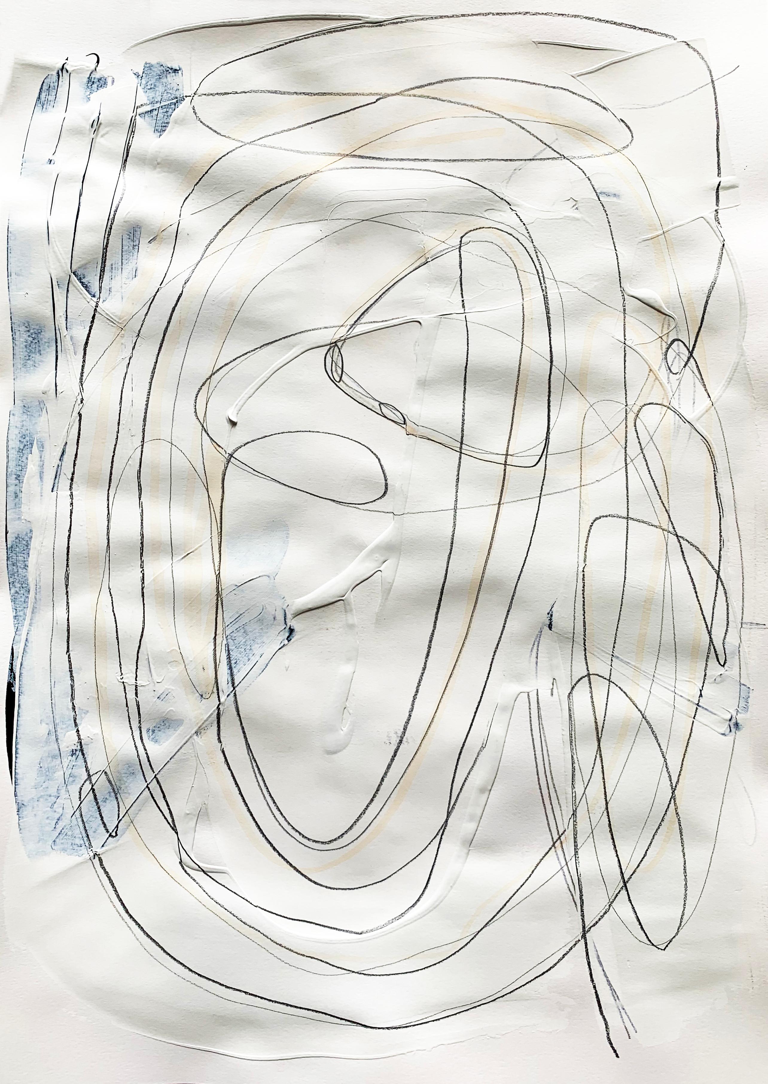 Abstract Painting de Monika Widenka - Blanco libre 2 - Pintura abstracta blanca y negra texturizada sobre papel, 2025