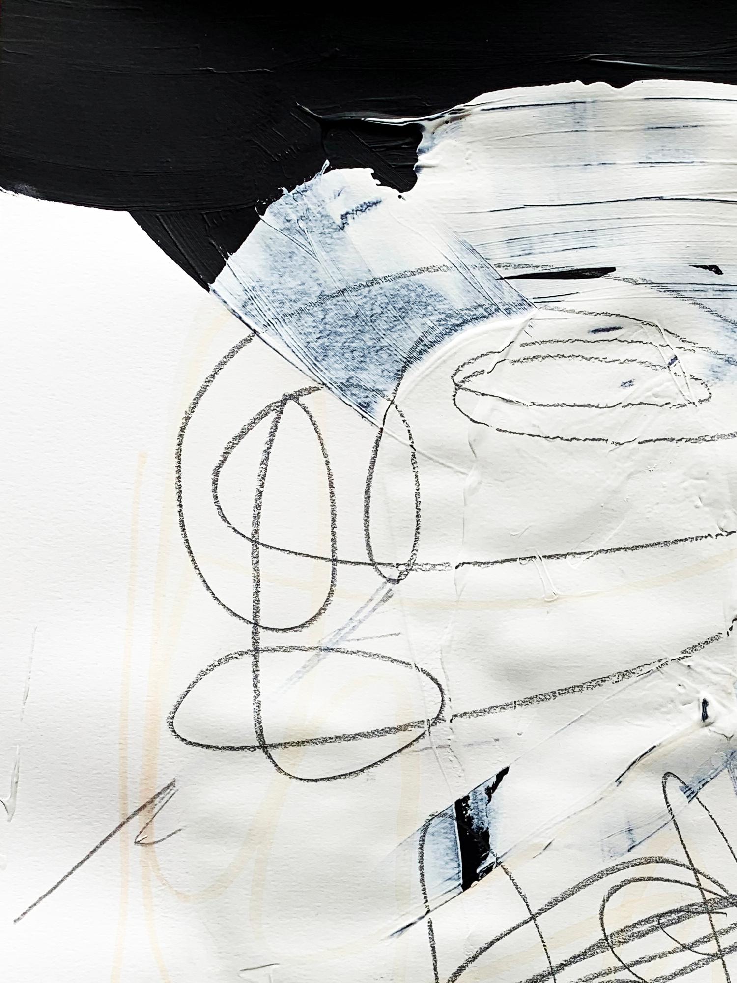 Blanco libre 3 - Pintura abstracta blanca y negra texturizada sobre papel, 2025 en venta 2