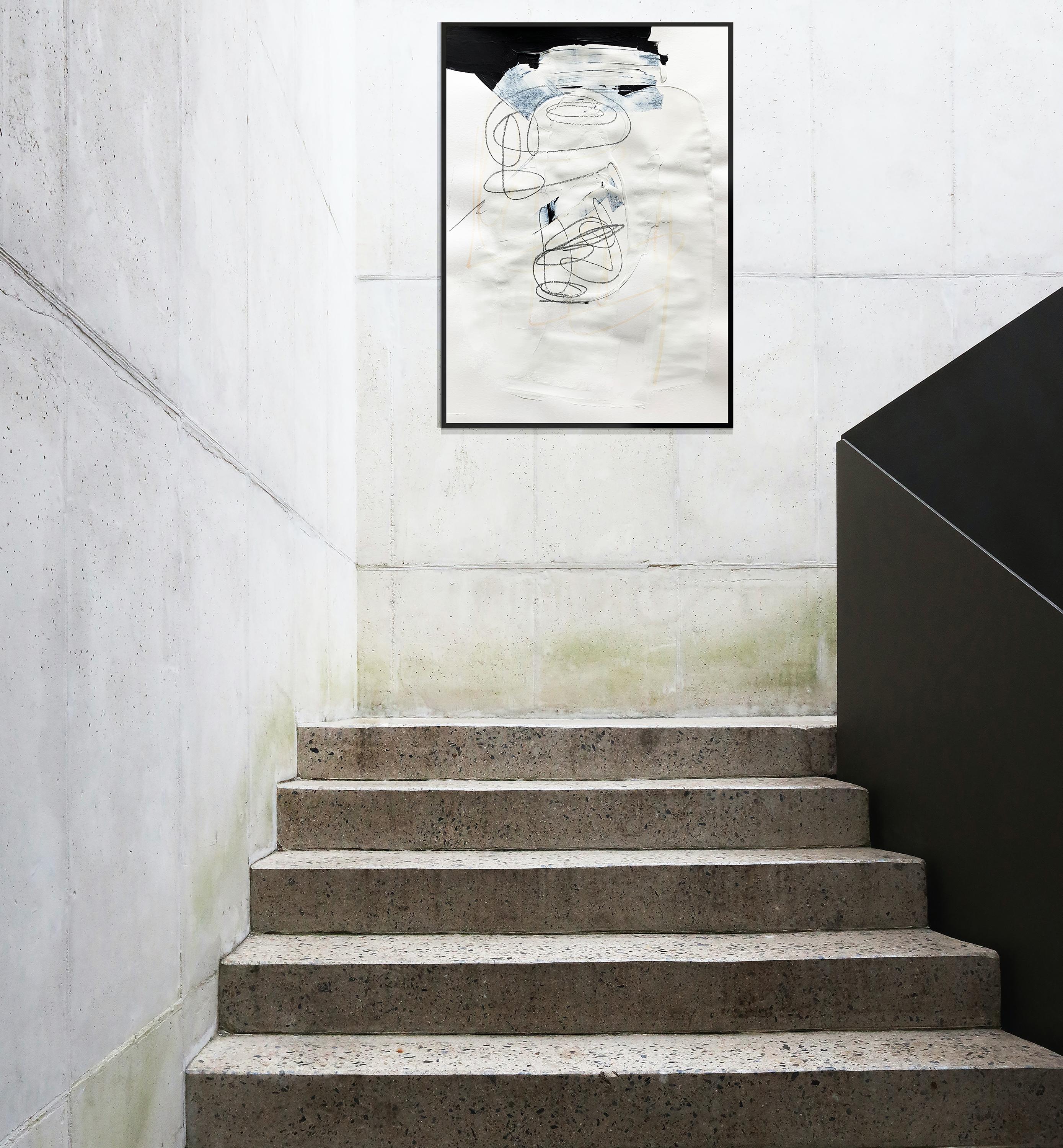 Blanco libre 3 - Pintura abstracta blanca y negra texturizada sobre papel, 2025 en venta 3