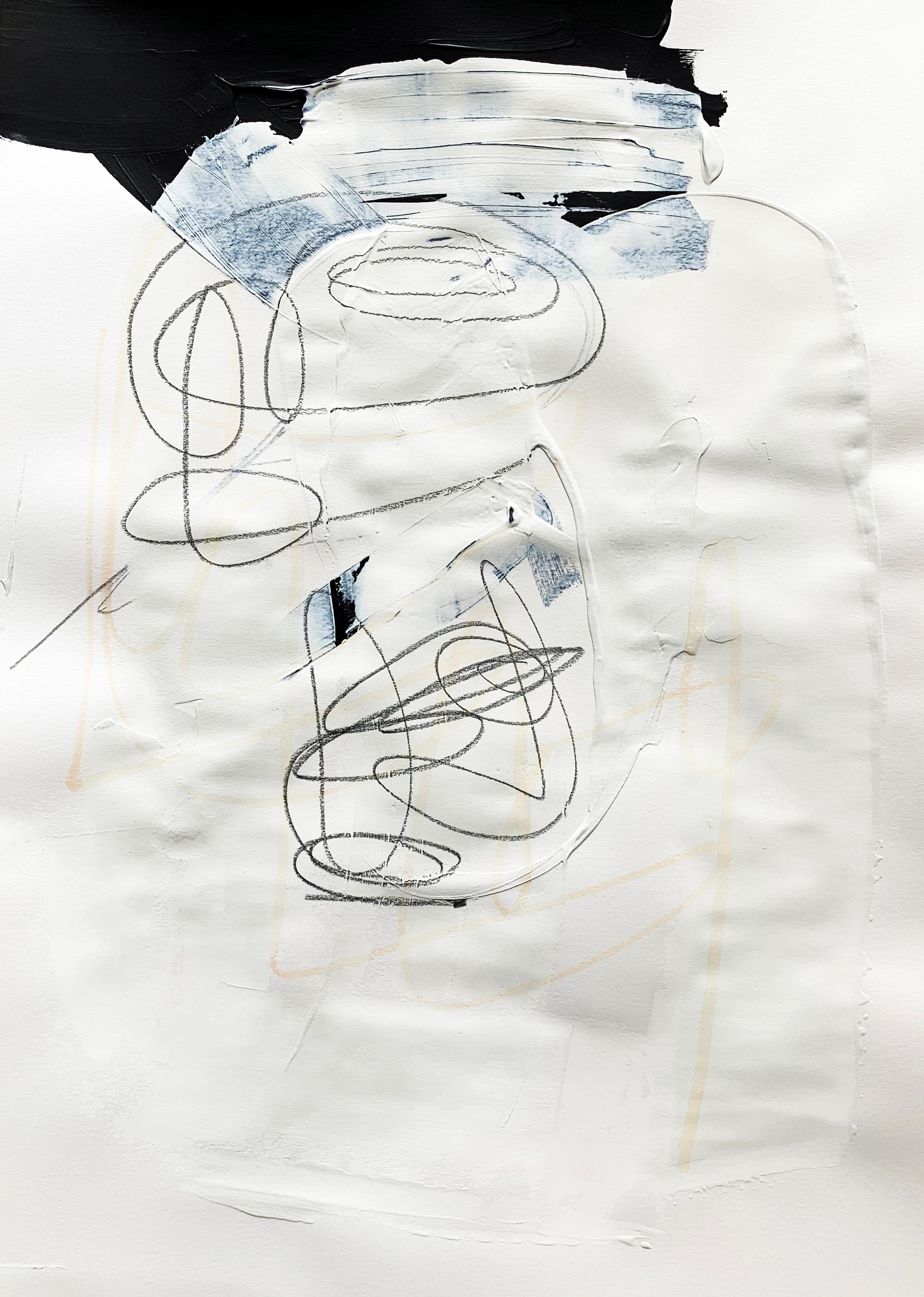 Blanco libre 3 - Pintura abstracta blanca y negra texturizada sobre papel, 2025 - Mixed Media Art de Monika Widenka