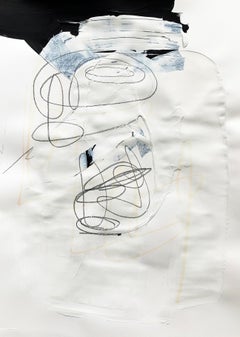 Blanco libre 3 - Pintura abstracta blanca y negra texturizada sobre papel, 2025