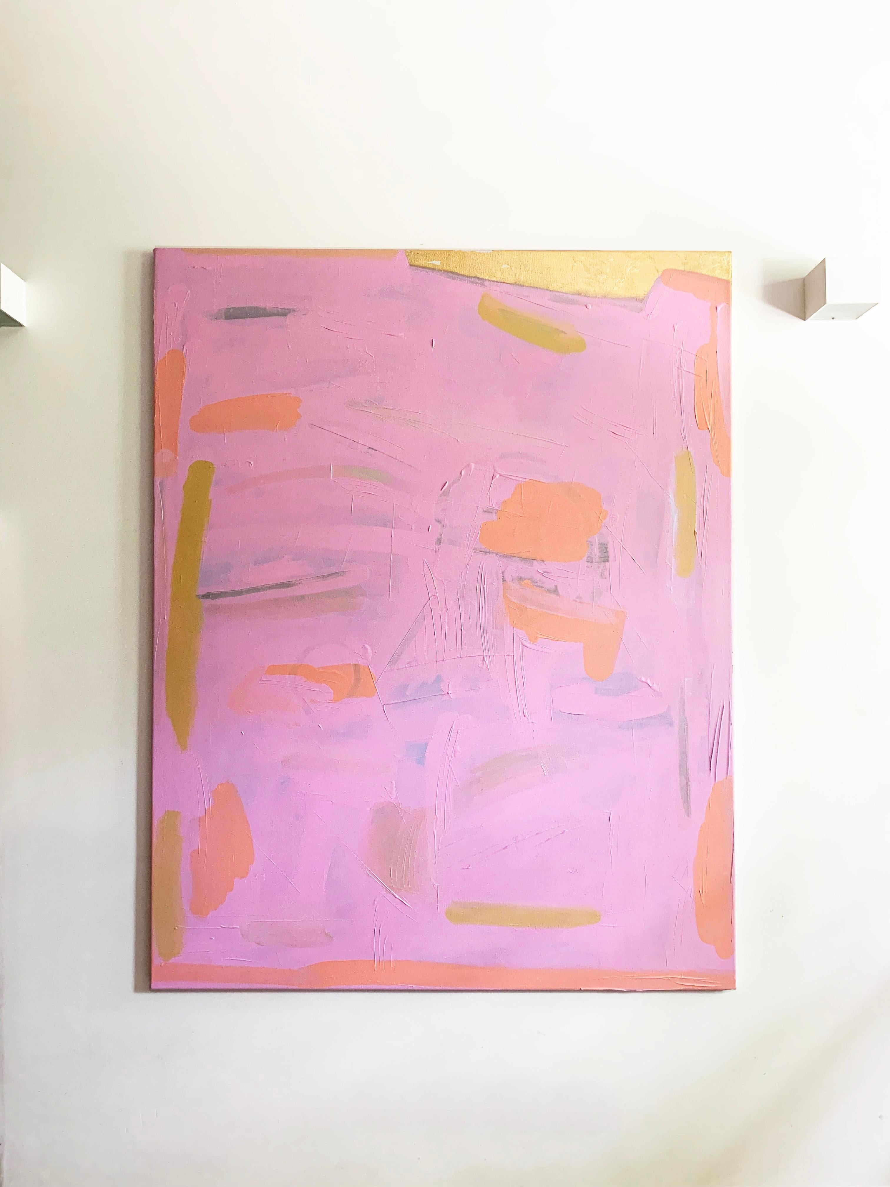Light Rose - Pittura astratta su tela con texture rosa e oro, 2024 in vendita 3