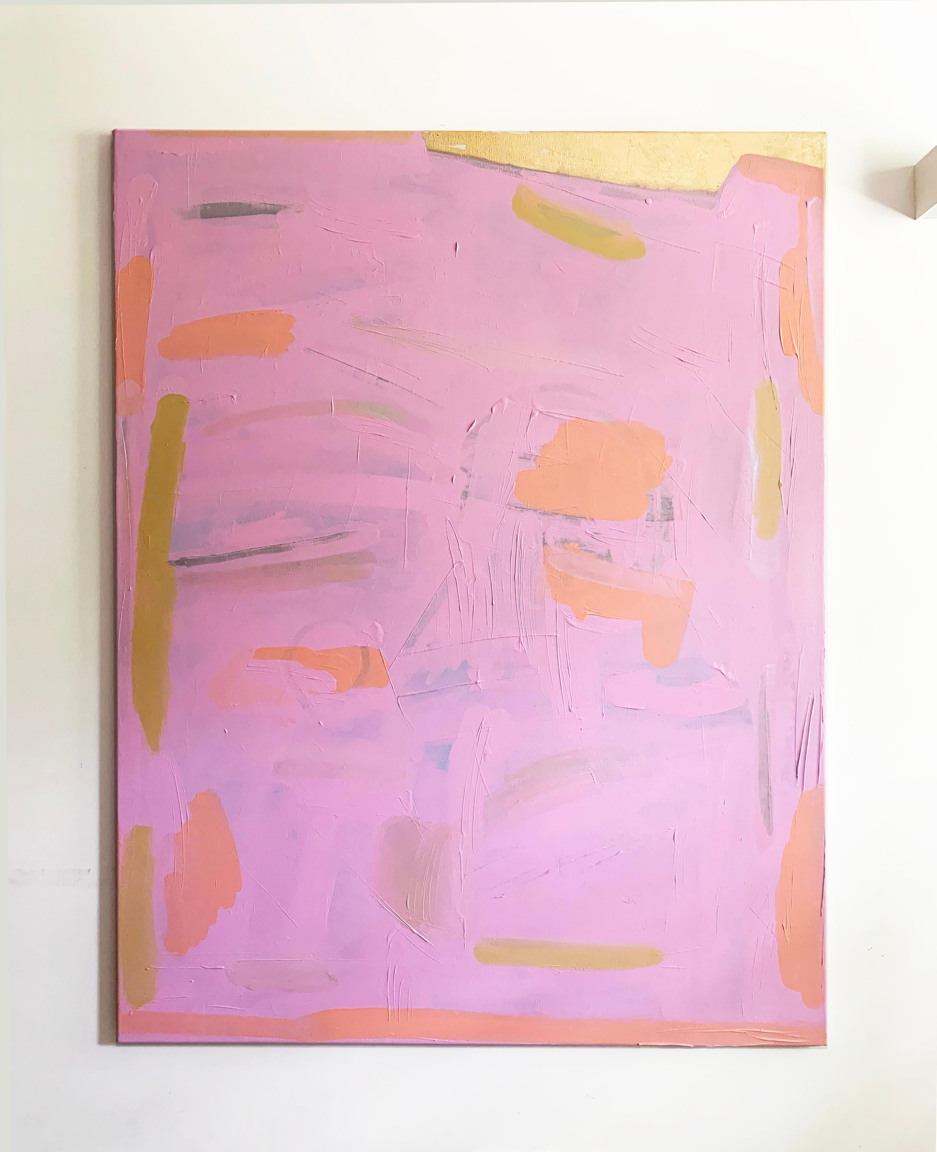 Light Rose - Pittura astratta su tela con texture rosa e oro, 2024 in vendita 4