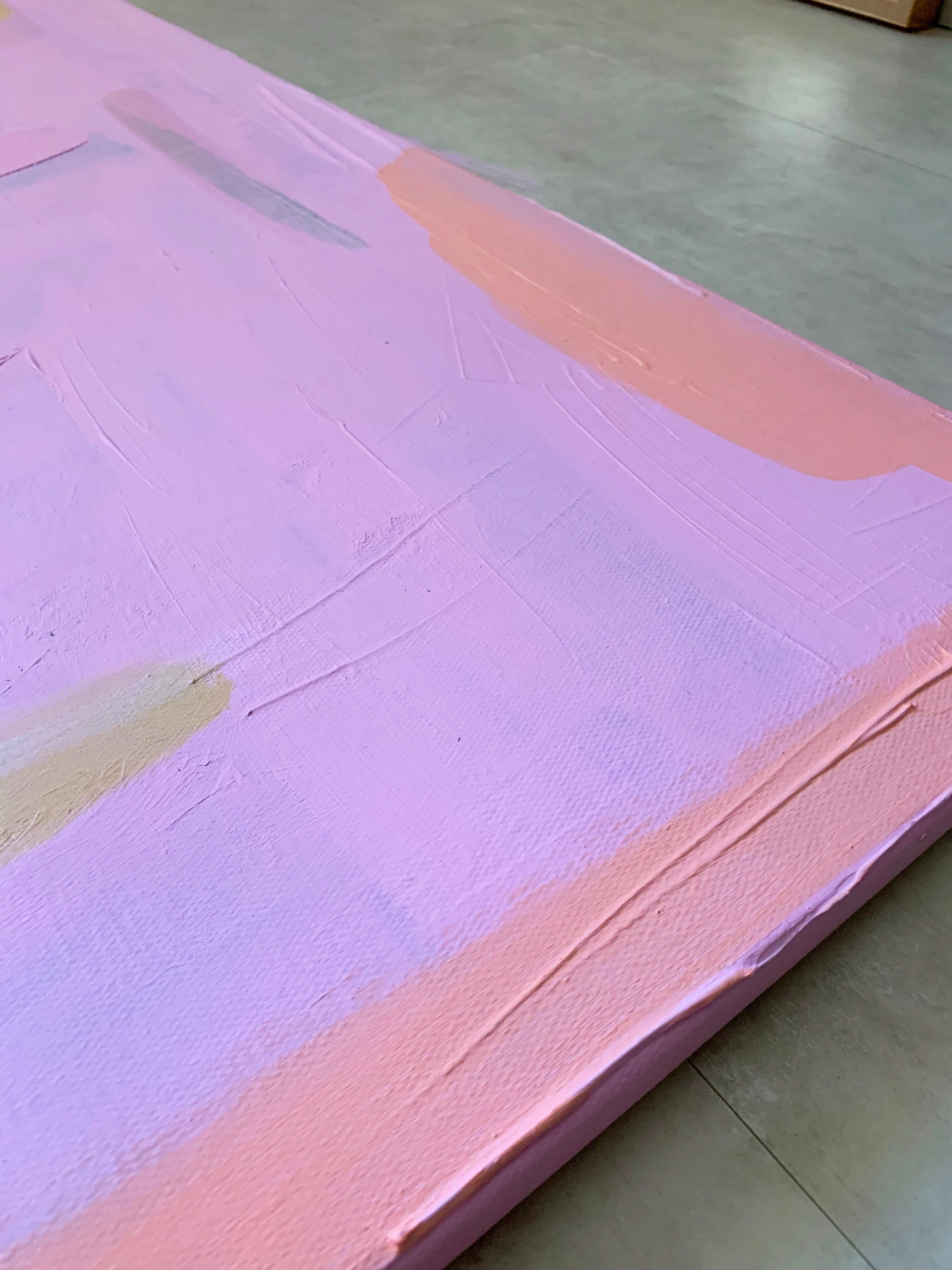 Light Rose - Pittura astratta su tela con texture rosa e oro, 2024 in vendita 5