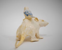 A Rat With A Tit - Unique Handmade Glazed Ceramics Sculpture, Animals Portrait