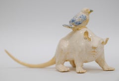 A Rat With A Tit - Unique Handmade Glazed Ceramics Sculpture, Animals Portrait
