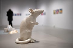 Standing Rat - Contemporary Unique Handmade Glazed Ceramics Sculpture, Portrait