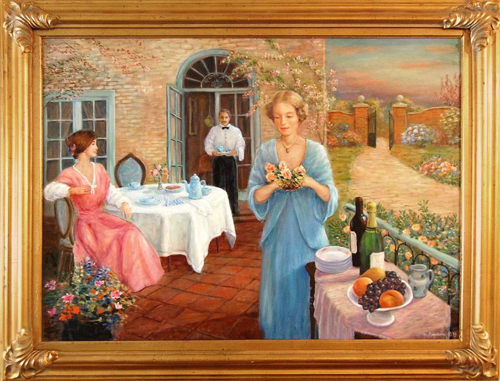 Tea Time; Monique Baudaux; Late 20th; oil on canvas;  For Sale 1
