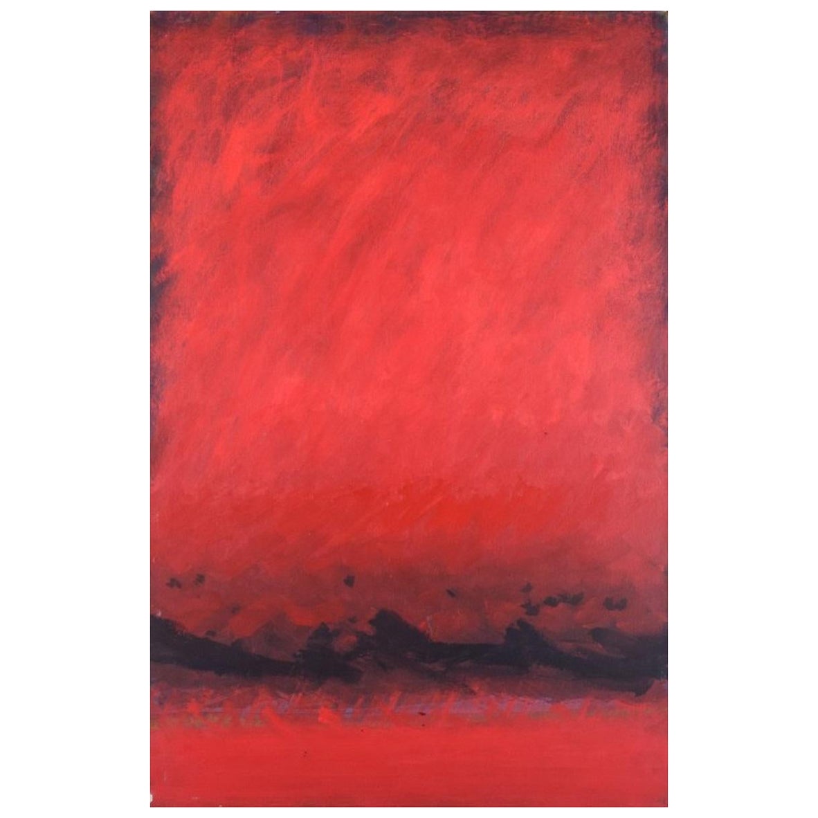 Monique Beucher, französische Künstlerin. Gouache auf Leinwand. Abstrakte Komposition in Rot.