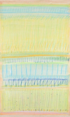 Monique Beucher, artista francese. Guazzo su carta. Composizione in giallo e blu