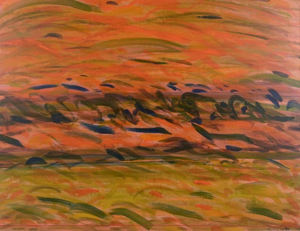 French Monique Beucher. Gouache on canvas. Vibrant abstract composition.  For Sale