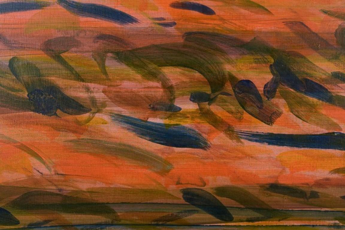 Late 20th Century Monique Beucher. Gouache on canvas. Vibrant abstract composition.  For Sale