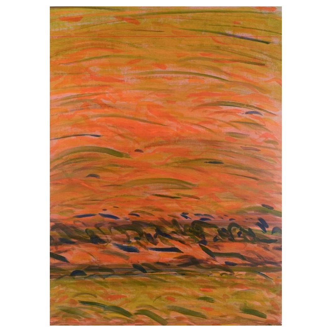 Monique Beucher. Gouache auf Leinwand. Leuchtend abstrakte Komposition.
