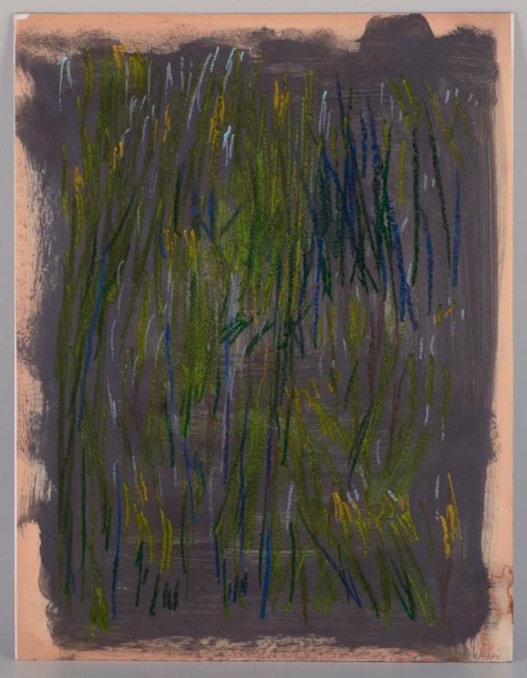 Monique Beucher (1934), französische Künstlerin. Gemischte Medien auf Papier.
Abstrakte Zusammensetzung.
Datiert 1980.
In ausgezeichnetem Zustand. Geringfügig vergilbt.
Abmessungen: 50,0 cm x 65,0 cm.