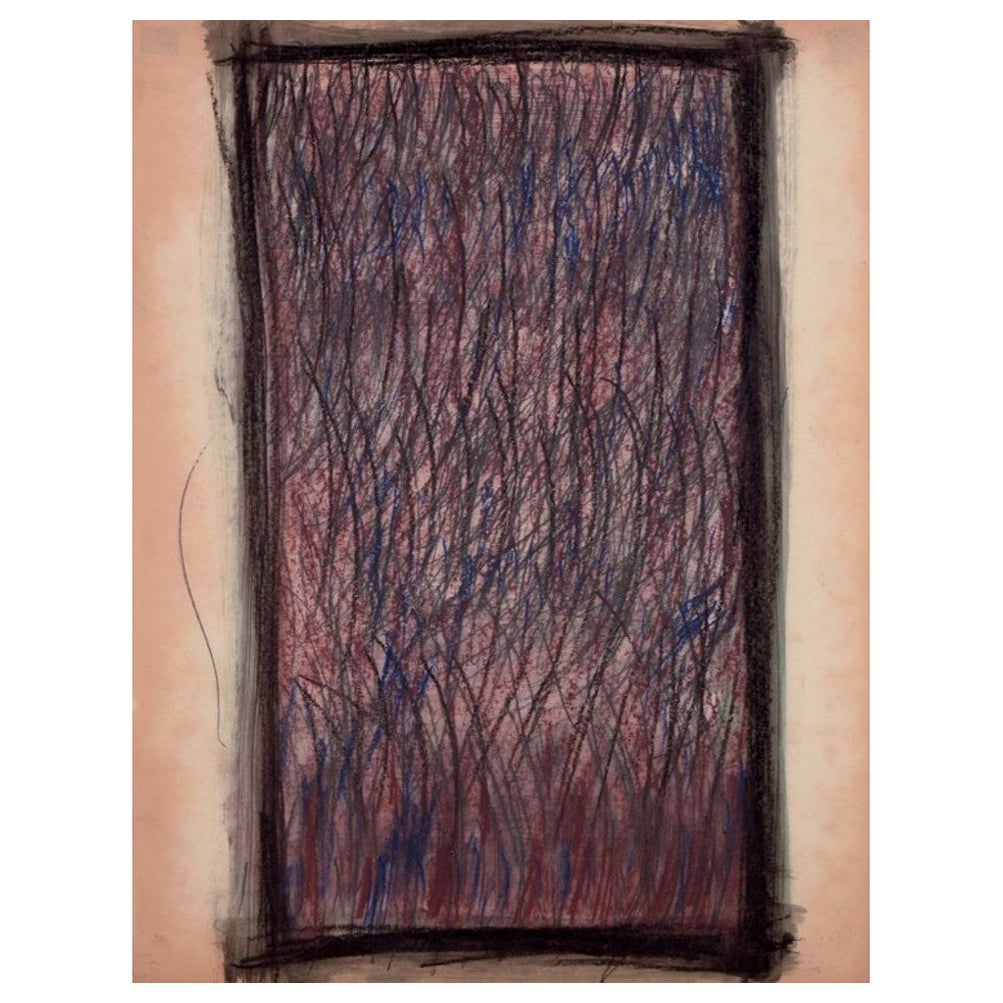 Monique Beucher. Mischtechnik / Papier. Zusammensetzung in dunklen Tönen. im Angebot