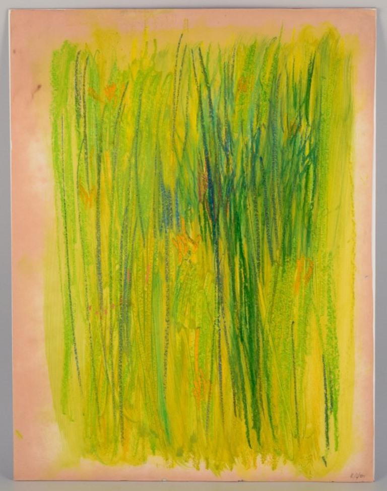 Monique Beucher (1934), französische Künstlerin. Gemischte Medien auf Papier.
Abstrakte Zusammensetzung. Bunte Palette.
Datiert 1980.
In ausgezeichnetem Zustand. Geringfügig vergilbt.
Abmessungen: 50,0 cm x 65,0 cm.