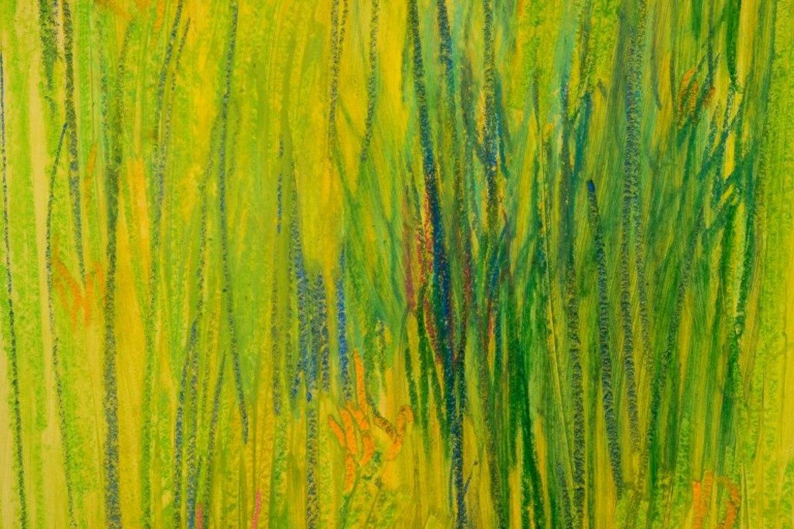 Monique Beucher. Técnica mixta / papel. Composición en tonos verdes. finales del siglo XX en venta