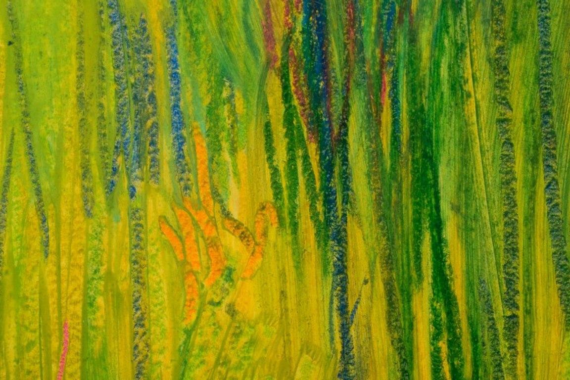 Monique Beucher. Técnica mixta / papel. Composición en tonos verdes. Papel en venta
