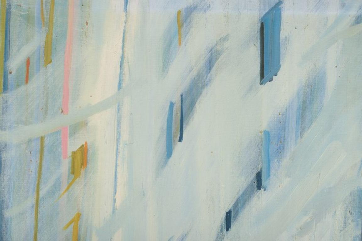 Monique Beucher. Oil on canvas. Abstract composition in blue and white In Excellent Condition For Sale In Copenhagen, DK