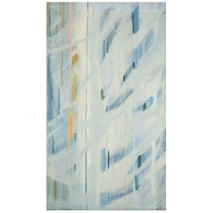 Monique Beucher. Öl auf Leinwand. Abstrakte Komposition in Blau und Weiß