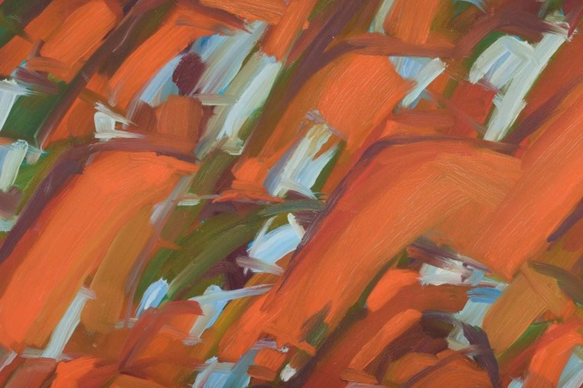 French Monique Beucher.  Oil on canvas. Abstract composition in orange. For Sale