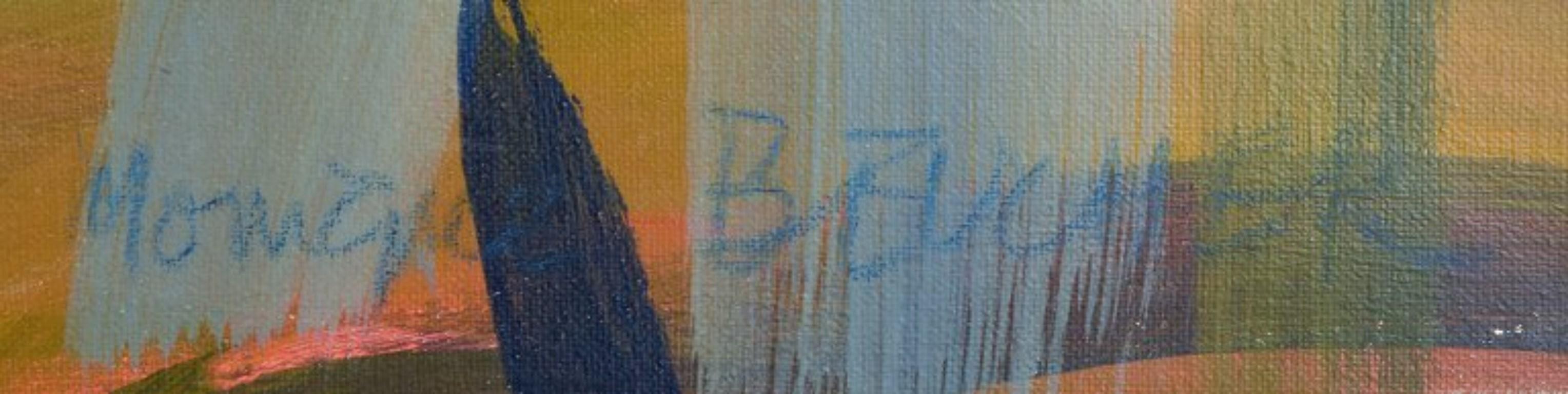Monique Beucher. Öl auf zweiteiliger Leinwand. Abstrakte Zusammensetzung. im Angebot 1