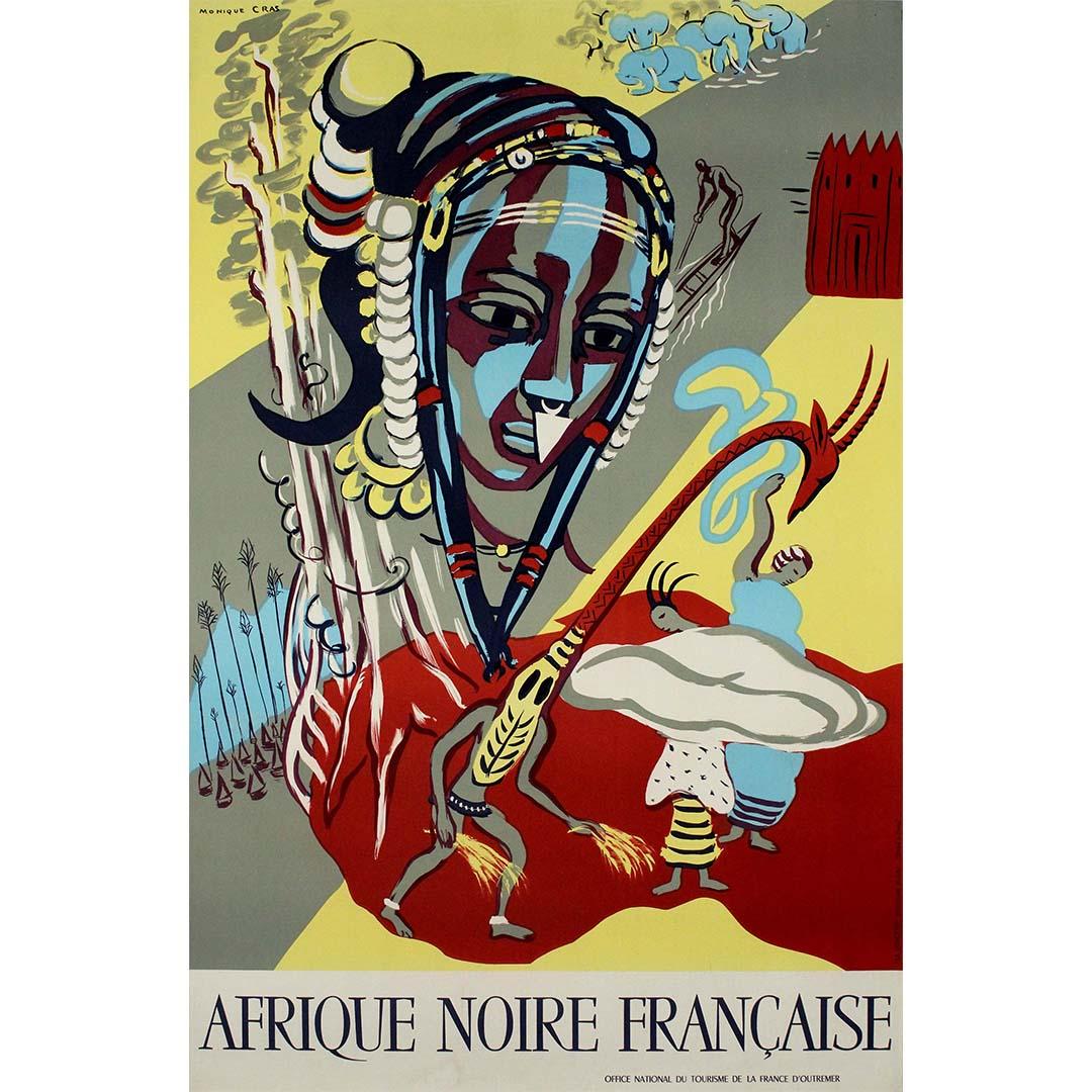 Circa 1950 Affiche de voyage originale "Afrique Noire Française" par Monique Cras