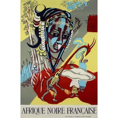 Circa 1950 Original travel poster "Afrique Noire Française" by Monique Cras