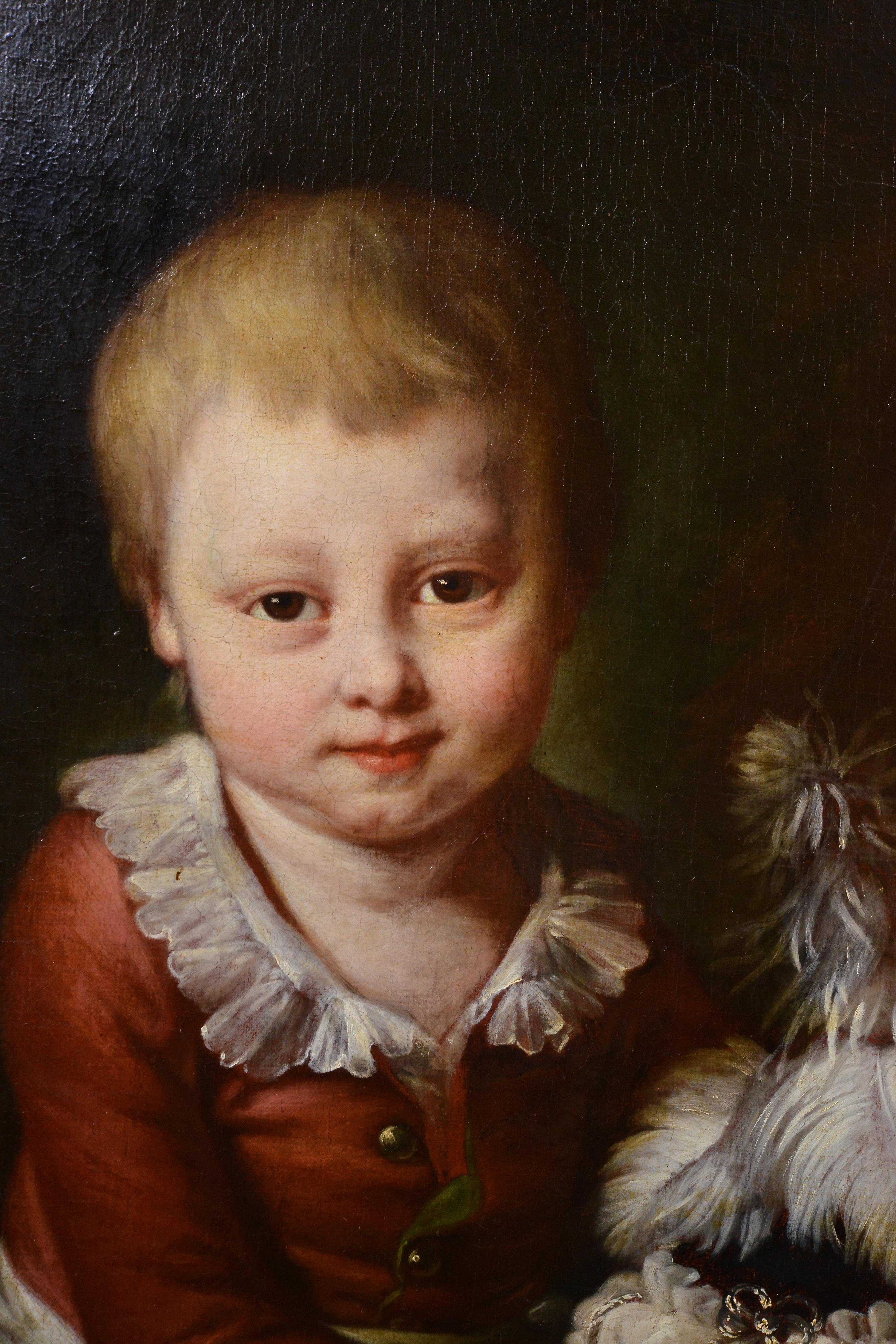 Portrait of a Сhild 18th century French master Baroque Oil Painting - Brown Portrait Painting by Monique Daniche