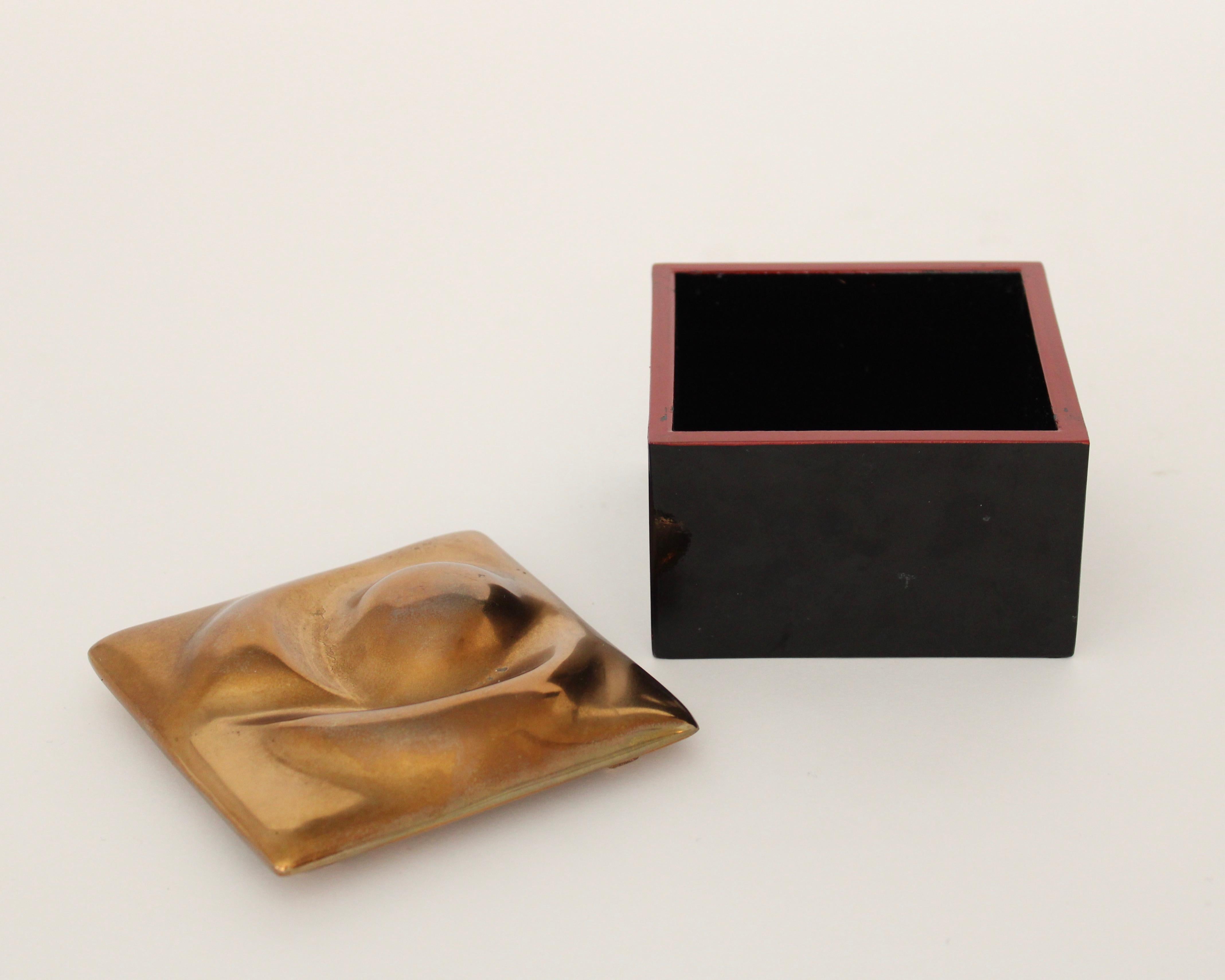 Monique Gerber French Bronze Lidded Sculptural Top and Black and Red Lacquer Box 9
