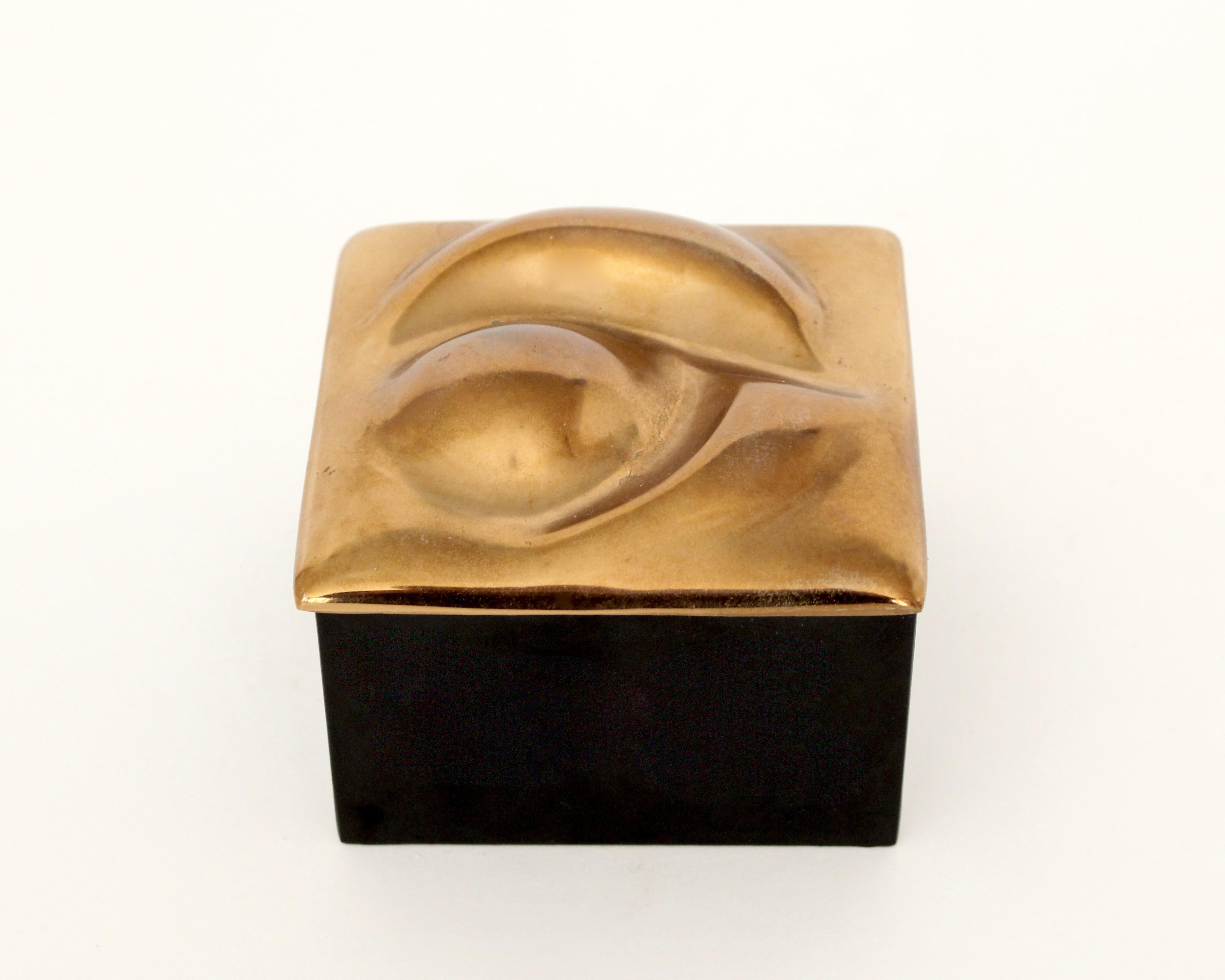 Monique Gerber French Bronze Lidded Sculptural Top and Black and Red Lacquer Box 1