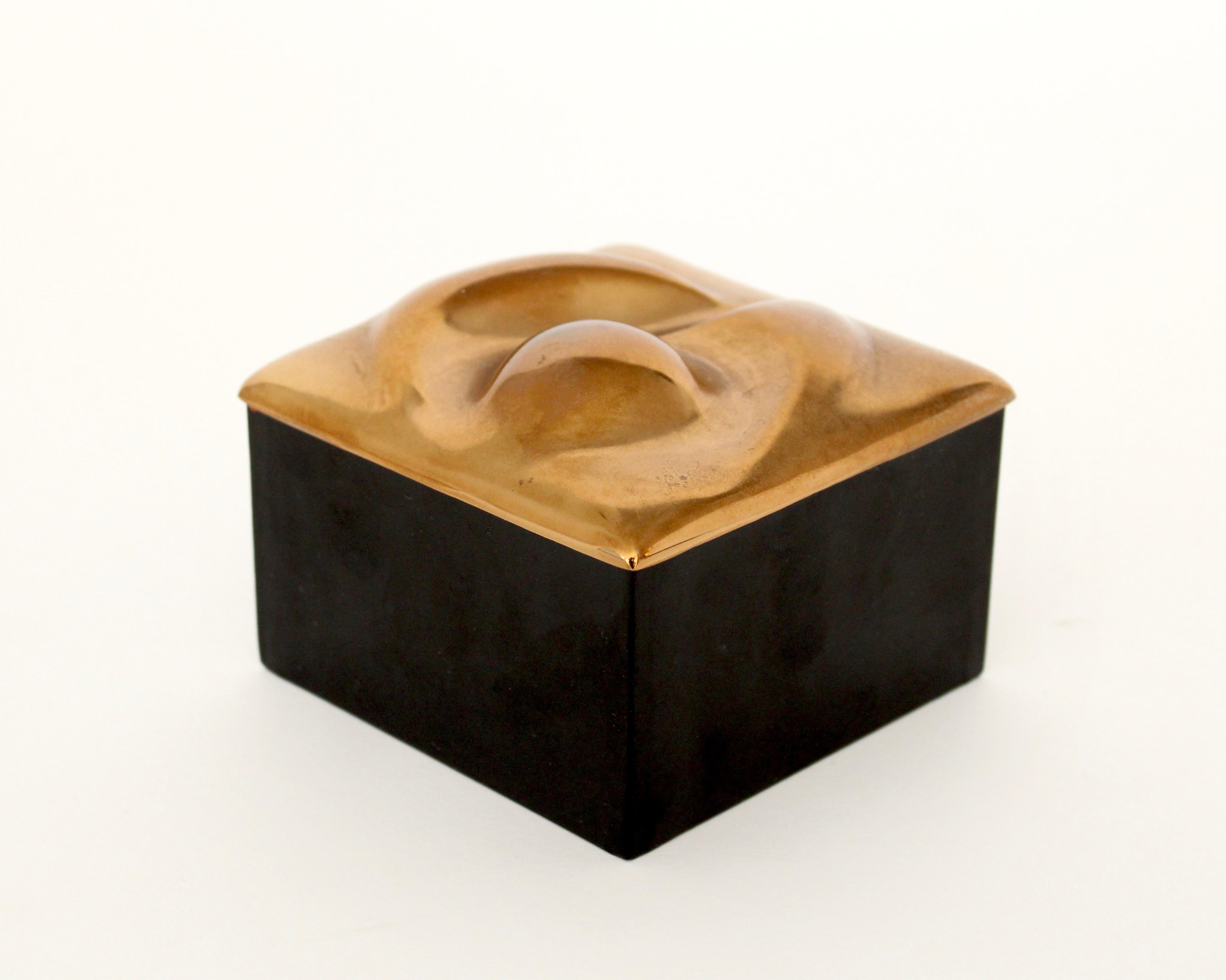 Monique Gerber French Bronze Lidded Sculptural Top and Black and Red Lacquer Box 2