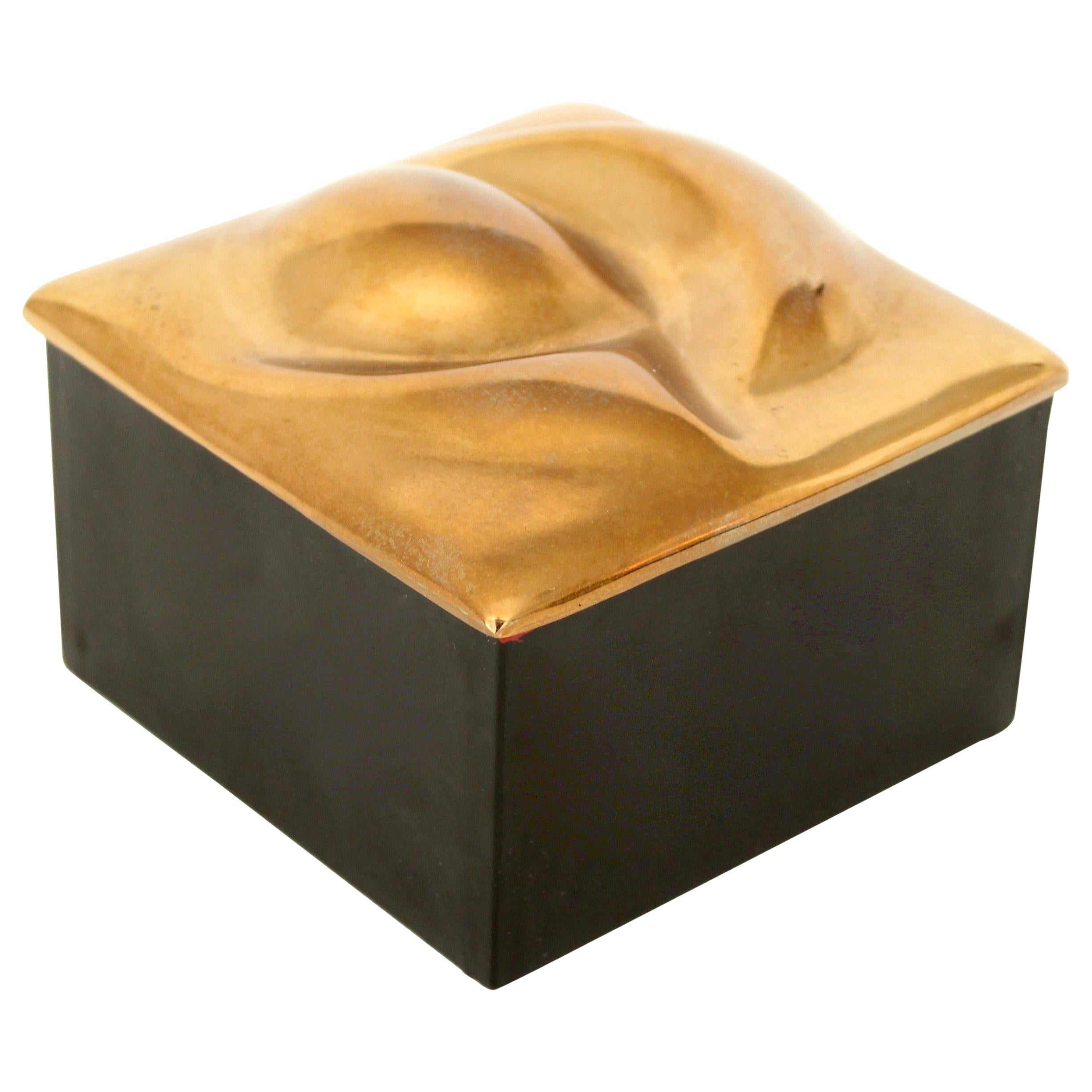Monique Gerber French Bronze Lidded Sculptural Top and Black and Red Lacquer Box