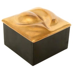 Monique Gerber French Bronze Lidded Sculptural Top and Black and Red Lacquer Box
