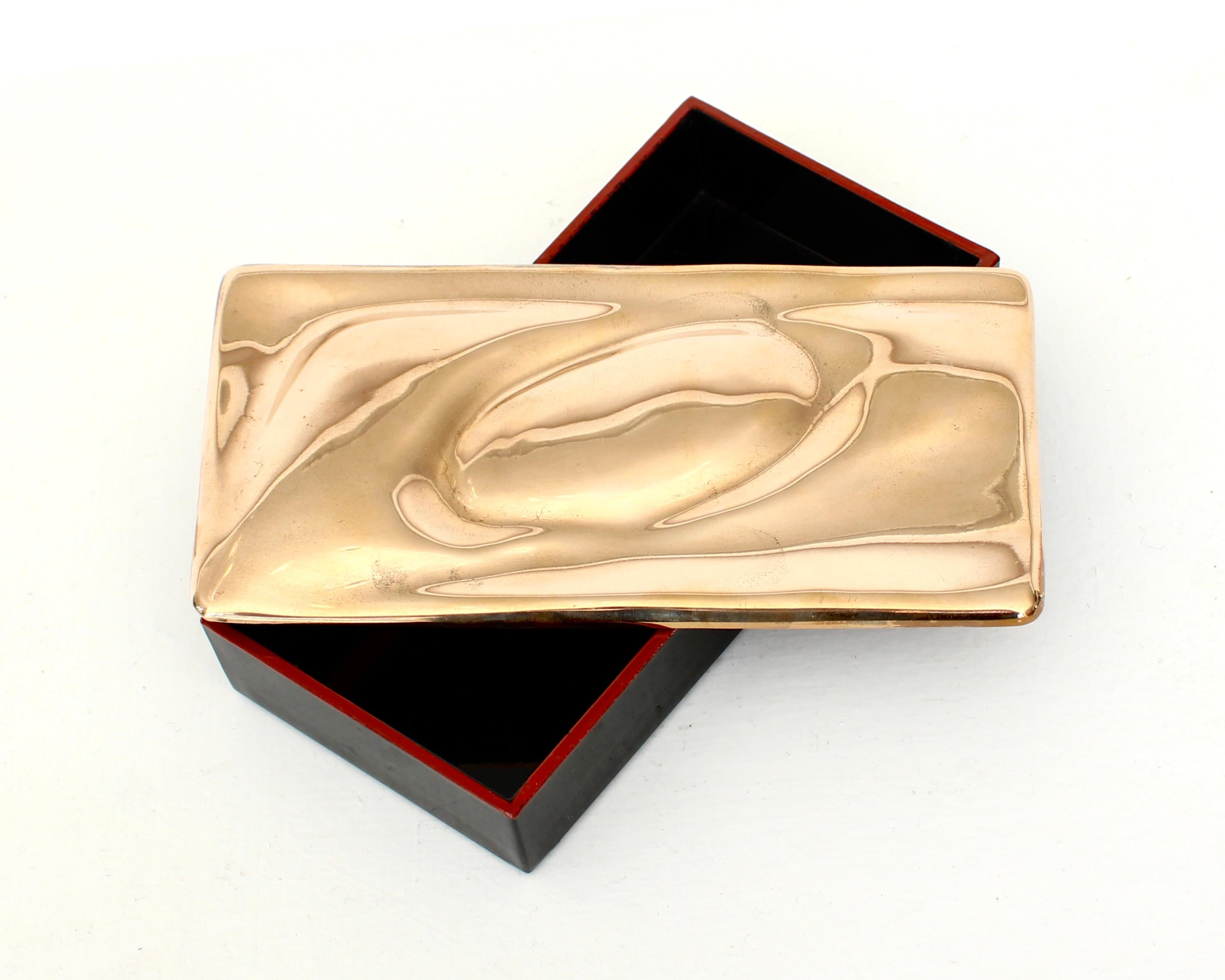 Monique Gerber French Bronze Lidded Sculptural Top Black and Red Lacquer Box For Sale 2