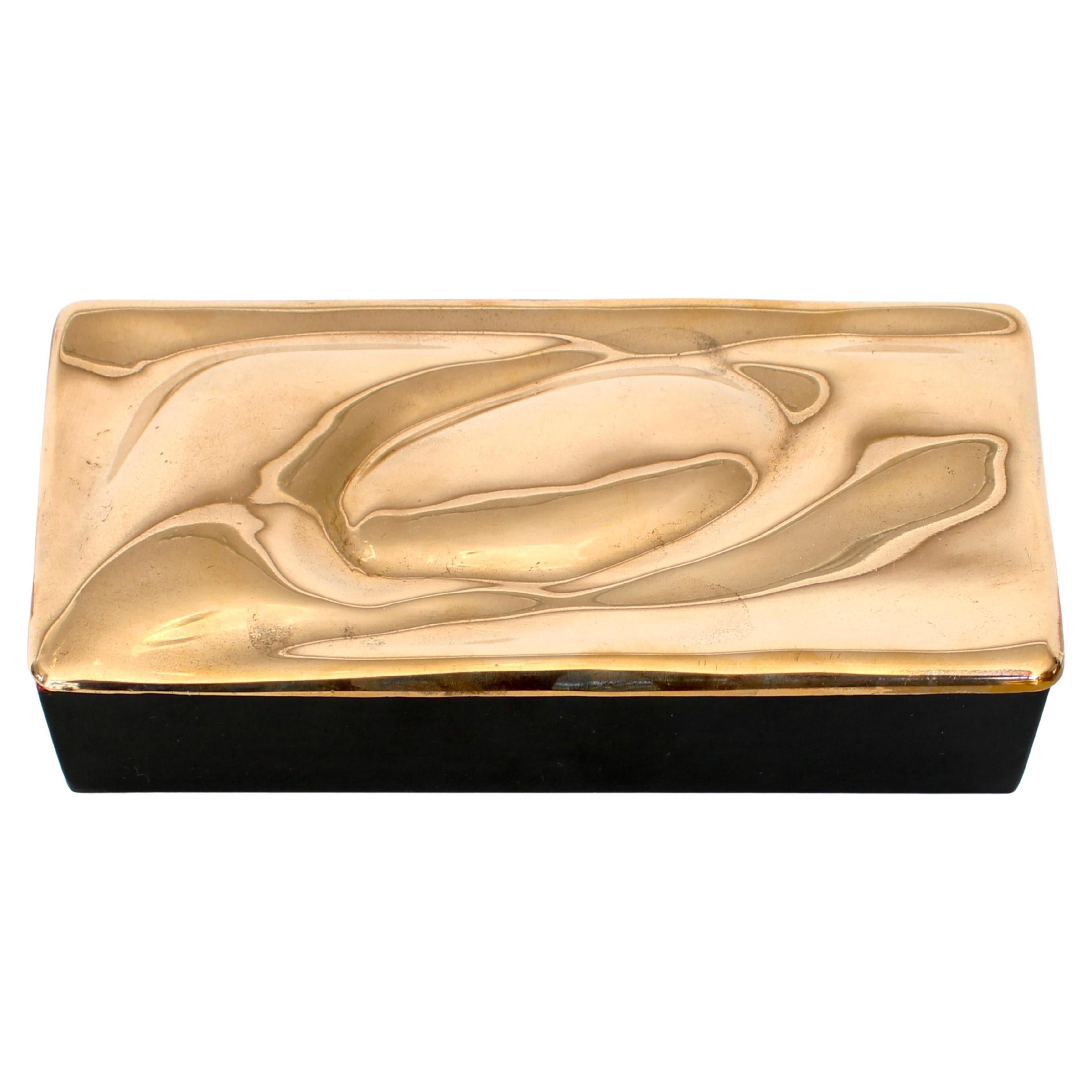 Monique Gerber French Bronze Lidded Sculptural Top Black and Red Lacquer Box