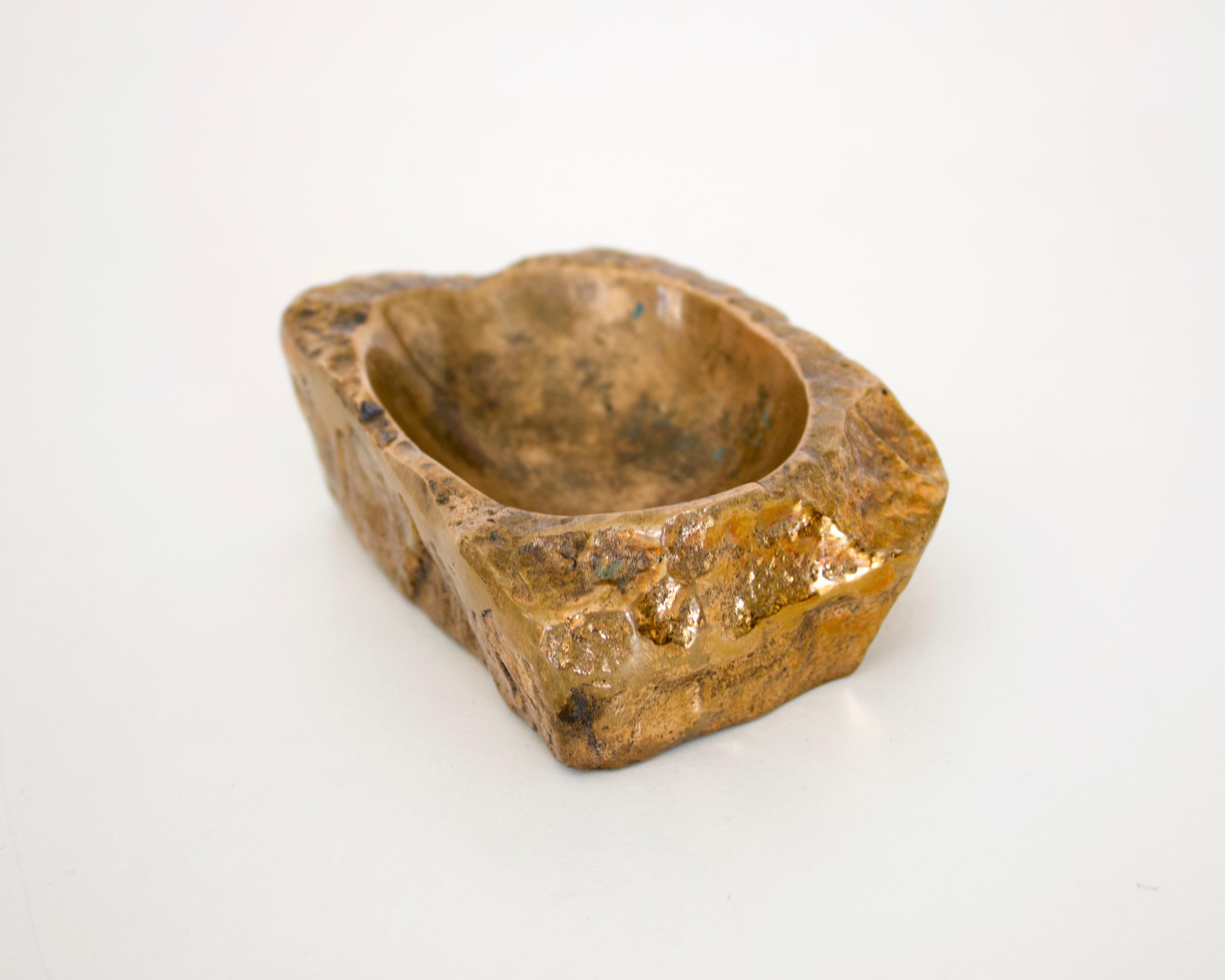 Late 20th Century Monique Gerber French Small Bronze Rock Form Vide Poche or Ashtray