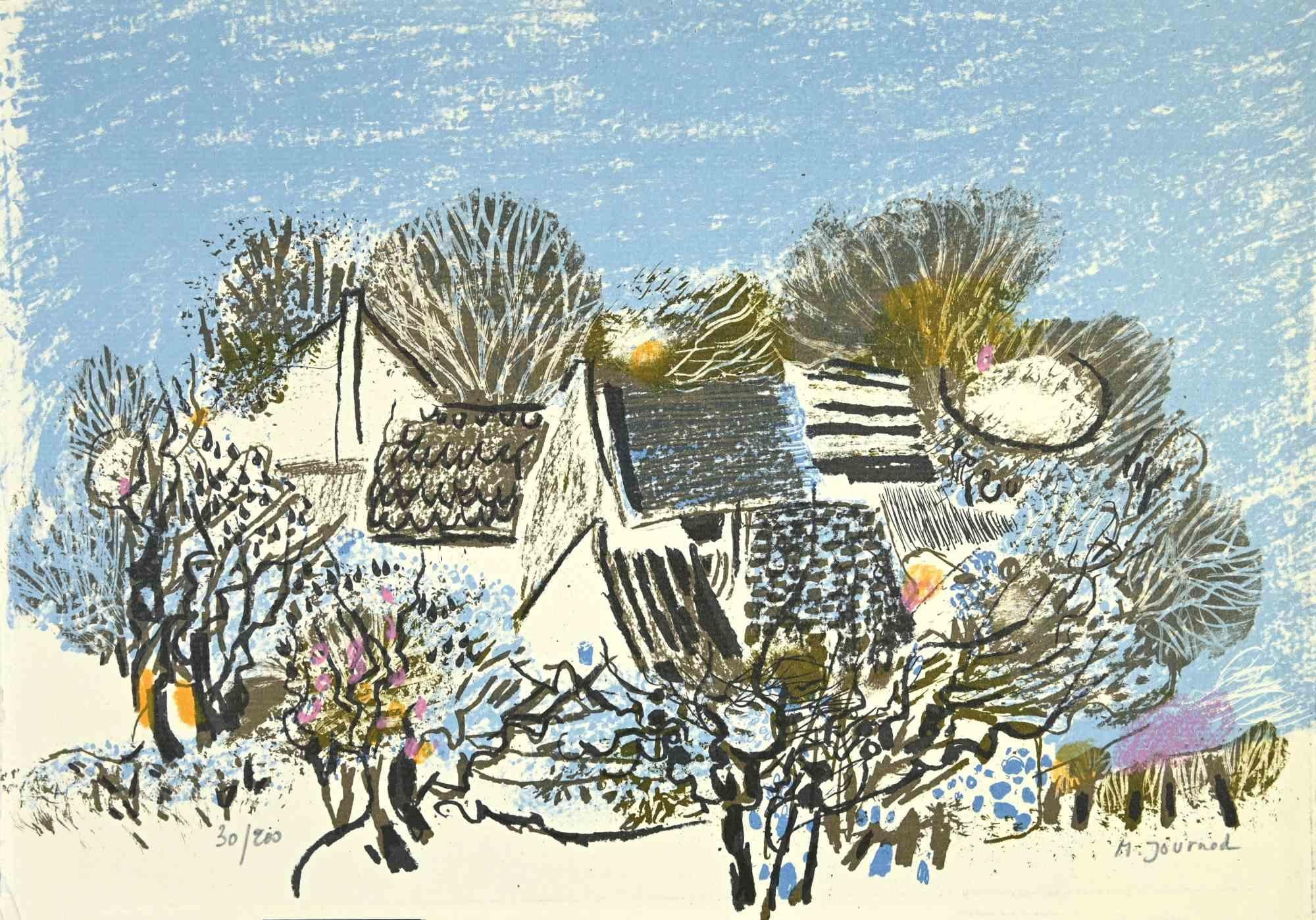 Landscape is a print realized by Monique Journod in the Mid-20th Century.

Signed on the plate

Woodcut on paper

Numbered. Edition, 30/200.

Good condition with slight foxing.