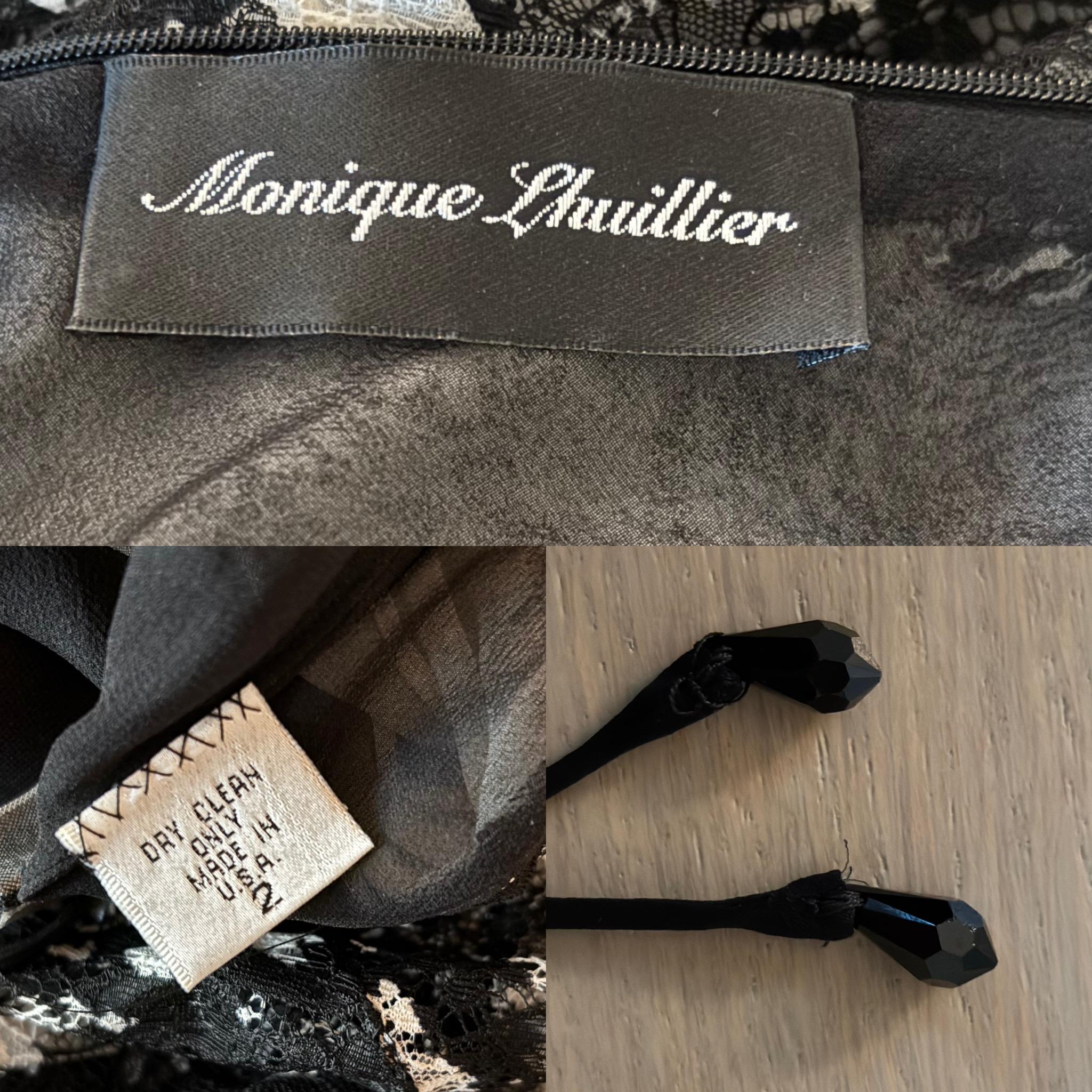 MONIQUE LHUILLIER 2003 Vintage Runway Black + White Silk Lace Gown For Sale 2