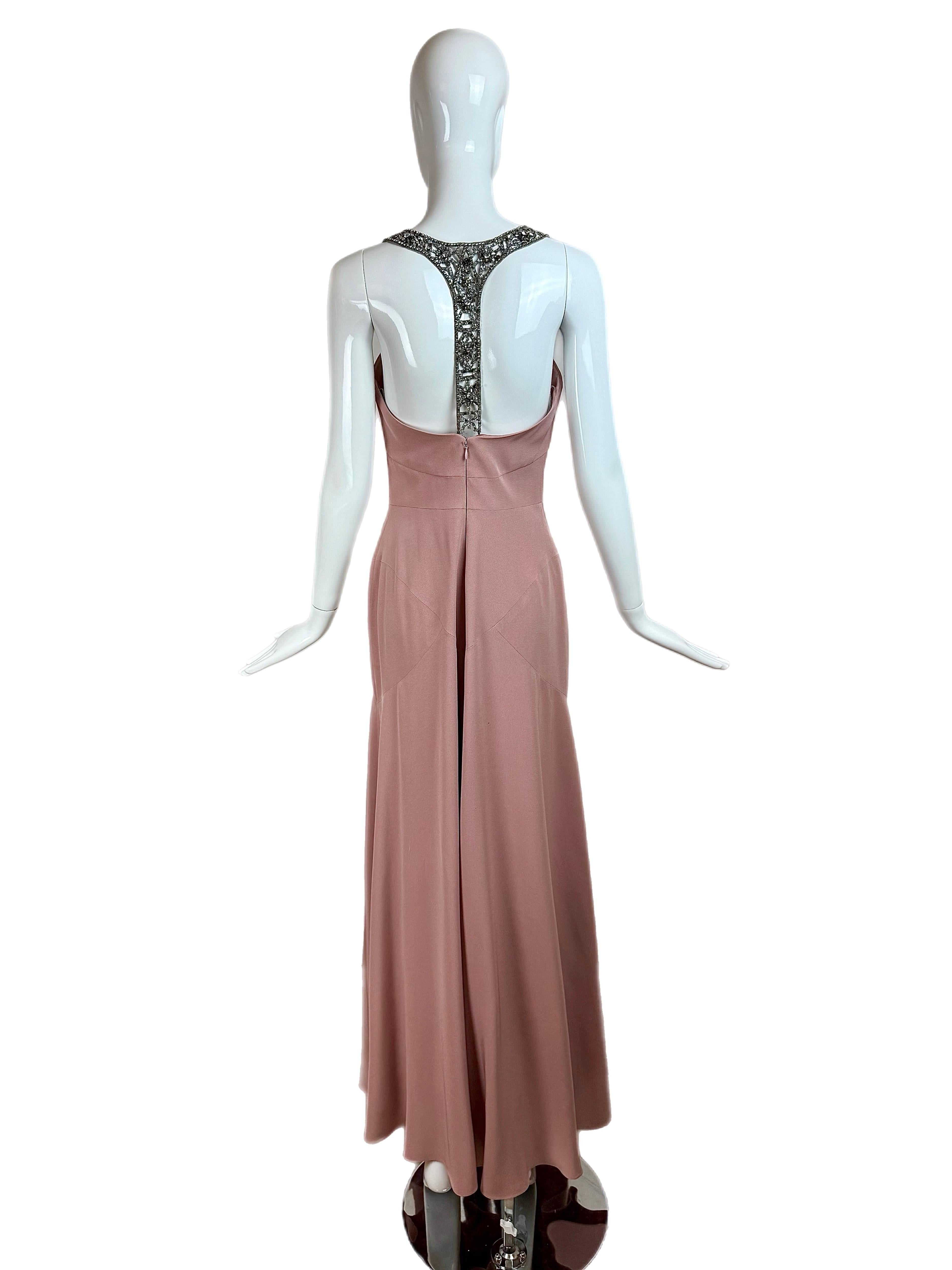 Brown MONIQUE LHUILLIER 2006 Vintage Dusty Pink Embellished Gown Maxi Dress Runway For Sale