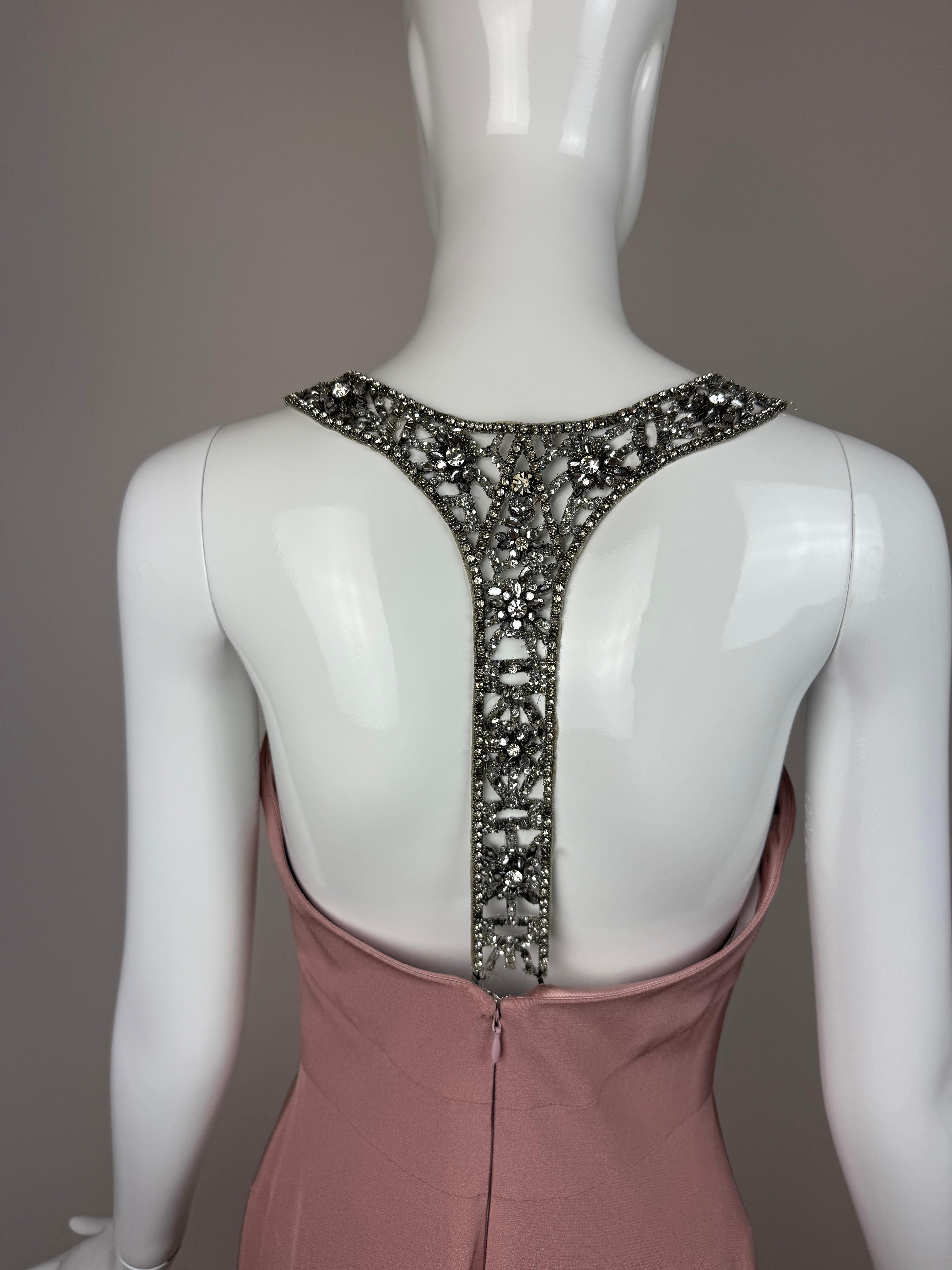 MONIQUE LHUILLIER 2006 Vintage Dusty Pink Embellished Gown Maxi Dress Runway For Sale 1