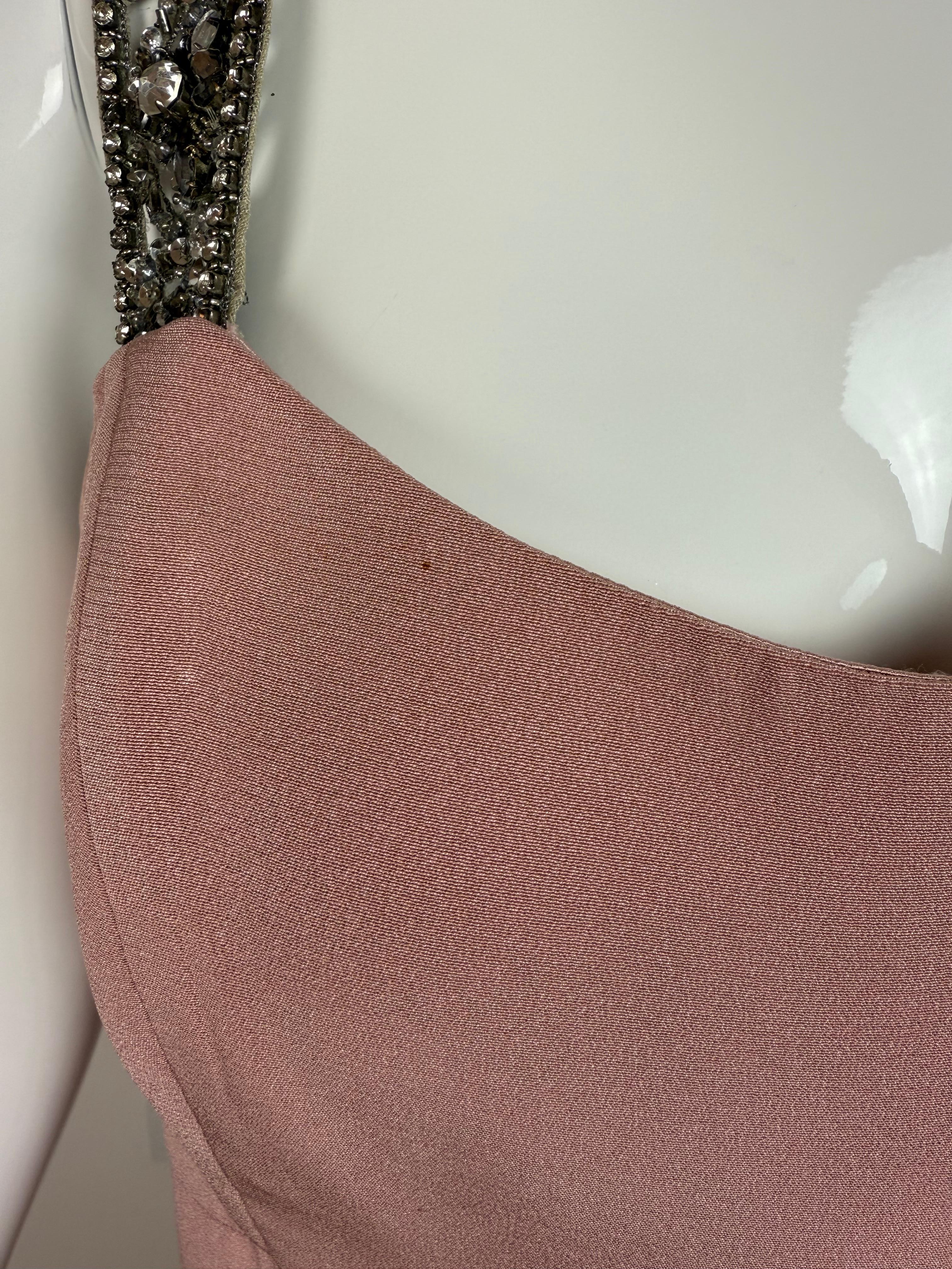 MONIQUE LHUILLIER 2006 Vintage Dusty Pink Embellished Gown Maxi Dress Runway For Sale 4