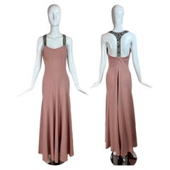 MONIQUE LHUILLIER 2006 Vintage Staubrosa verziertes Maxikleid Laufsteg-Maxikleid